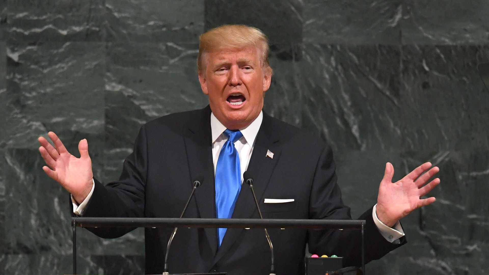 President Donald Trump addresses the 72nd Annual UN General Assembly in New York on September 19, 2017. 