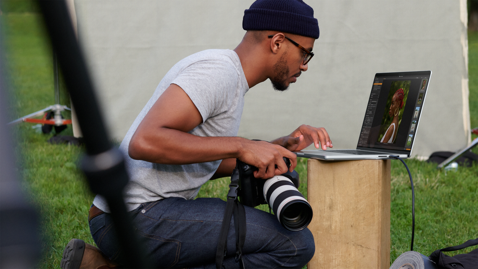 A person on a MacBook.