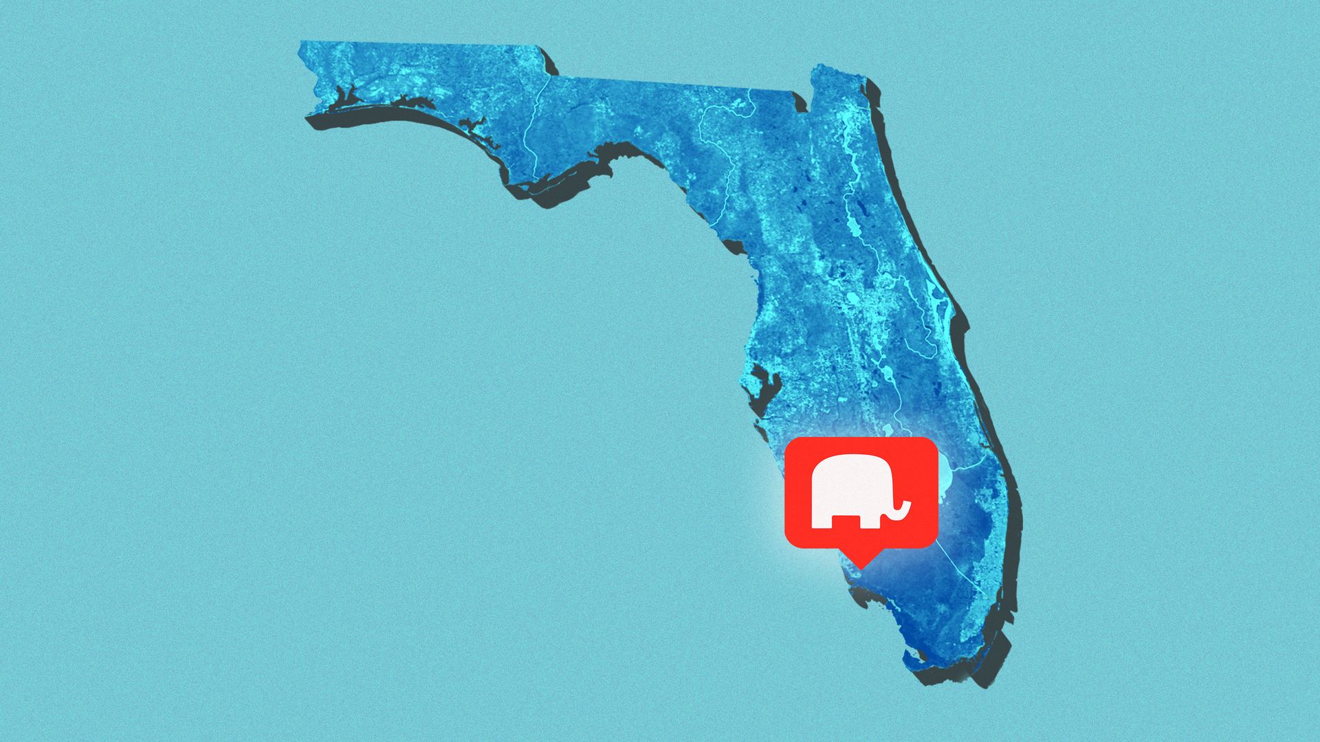 Illustration of a map of Florida, with a social media notifications icon with an elephant pinned on the map near FL-19.