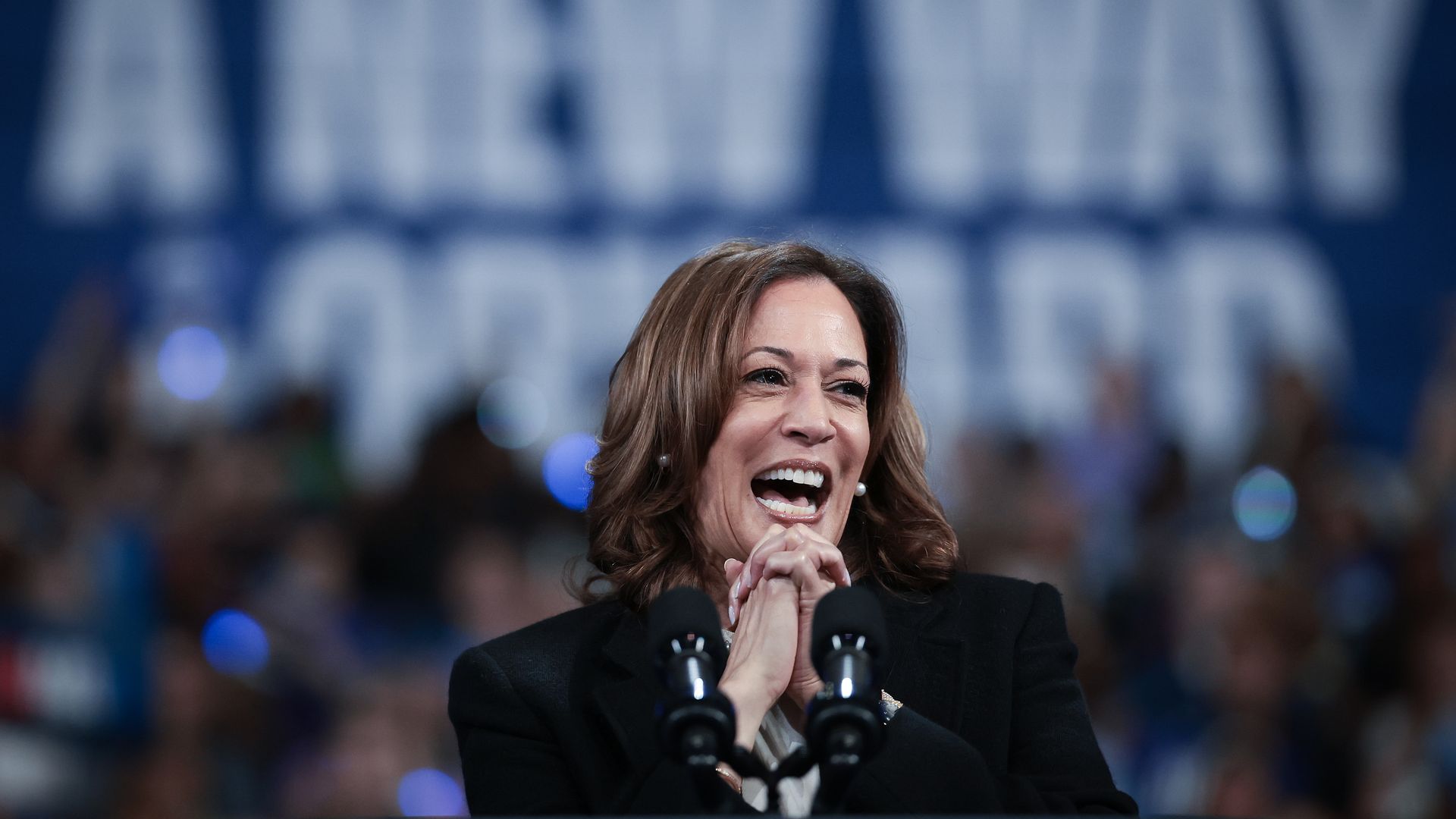 Democratic presidential nominee, U.S. Vice President Kamala Harris speaks at a campaign rally at the Greensboro Coliseum September 12, 2024 in Greensboro, North Carolina. 