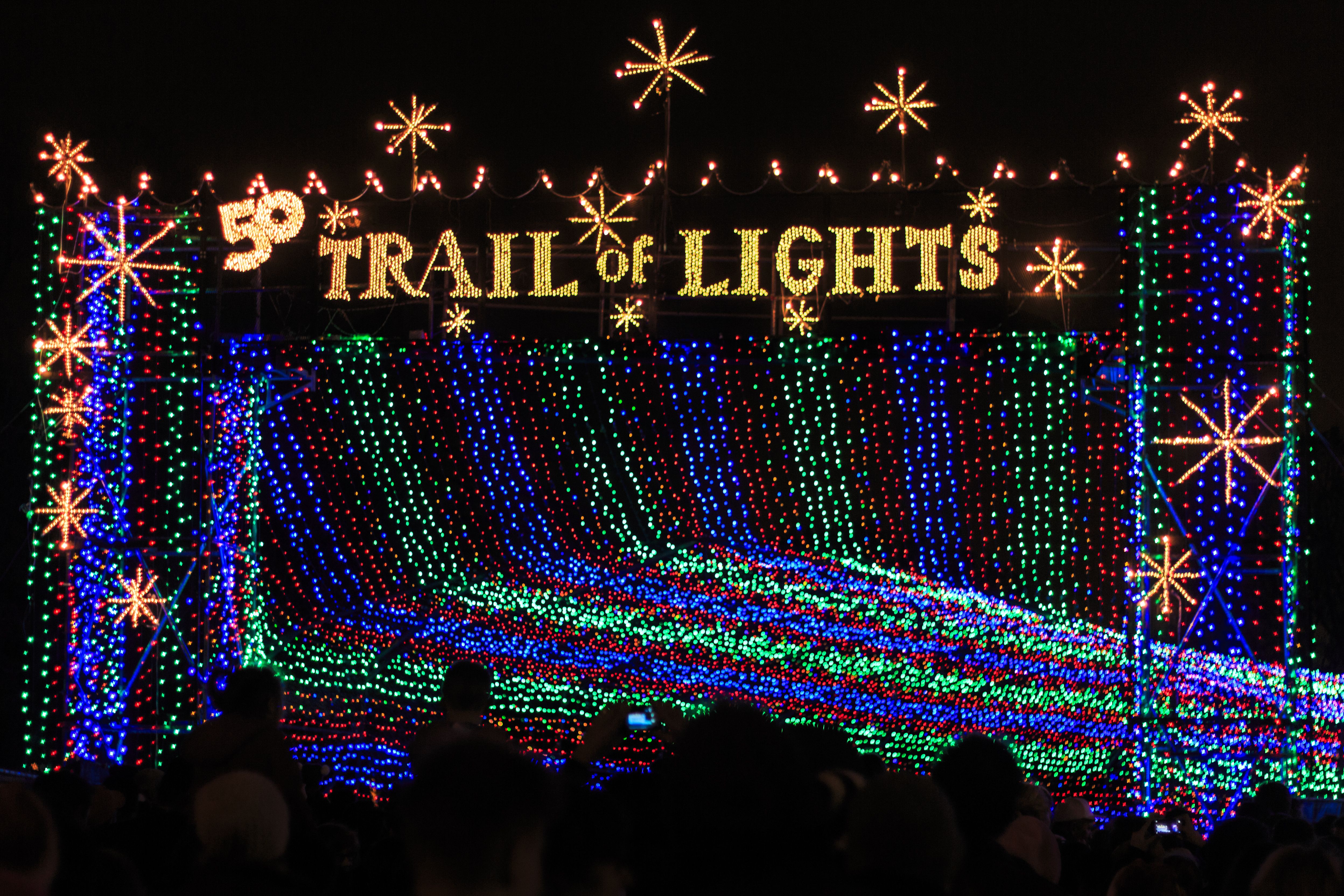 trail of lights at Zilker Park in Austin