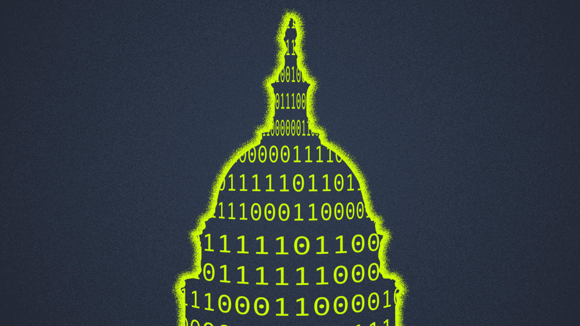 Illustration of a US Capitol dome made out of binary code.