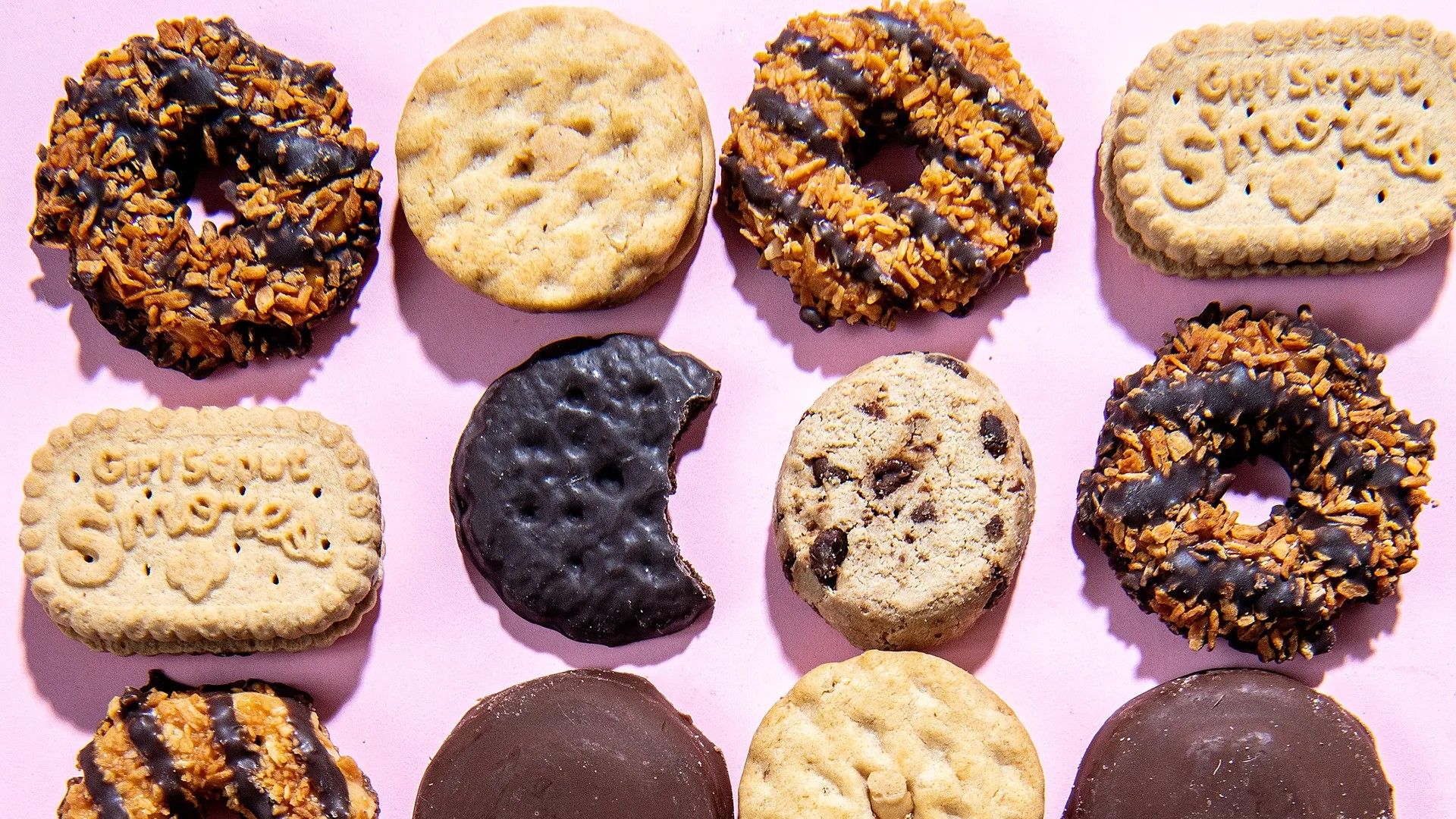 A variety of Girl Scout cookies.