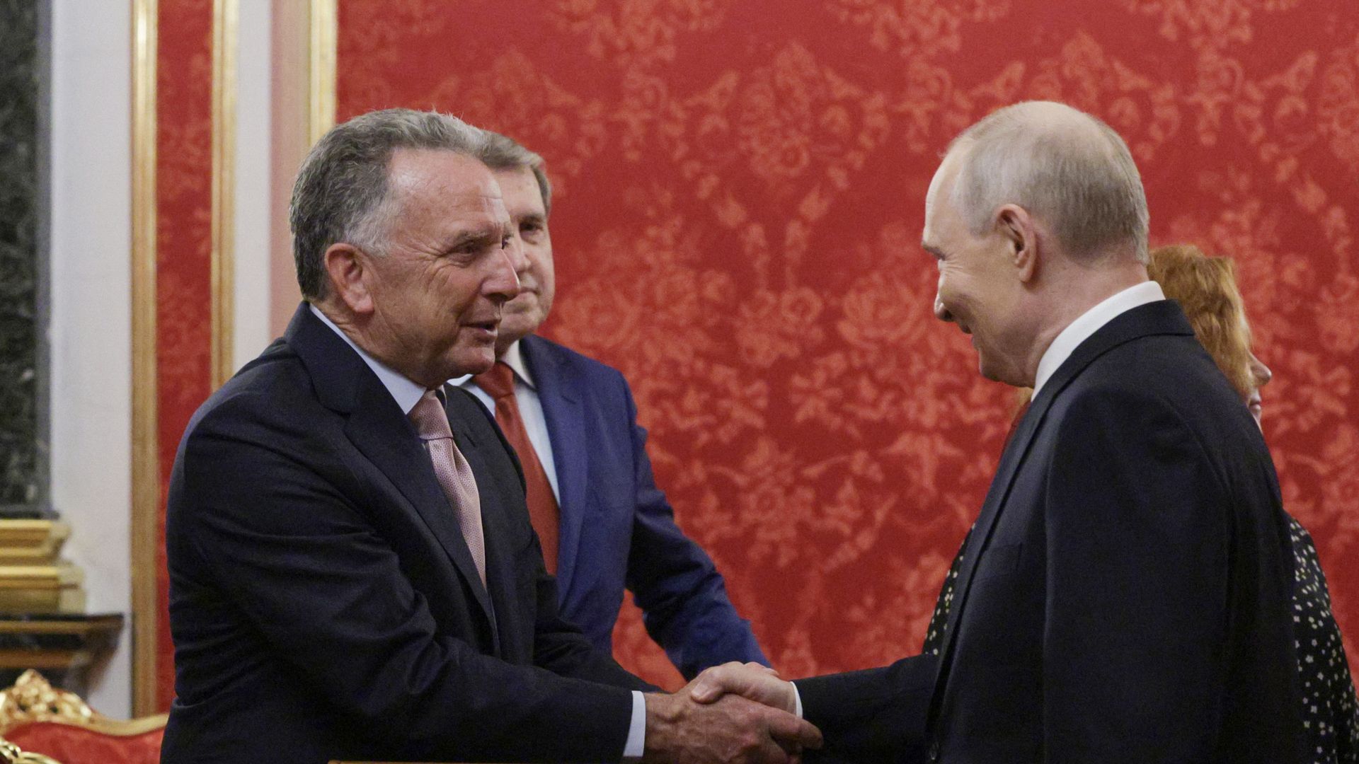 Russian President Vladimir Putin welcomes U.S. envoy Steve Witkoff prior to their talks in Moscow on Sept. 5 about ending the war with Ukraine.