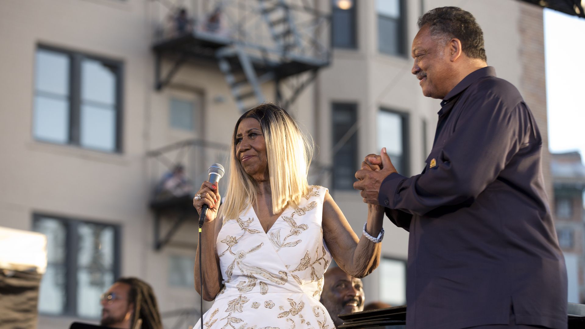 The Rev. Jesse Jackson with singer Aretha Franklin during the 2017 Detroit Music Weekend.