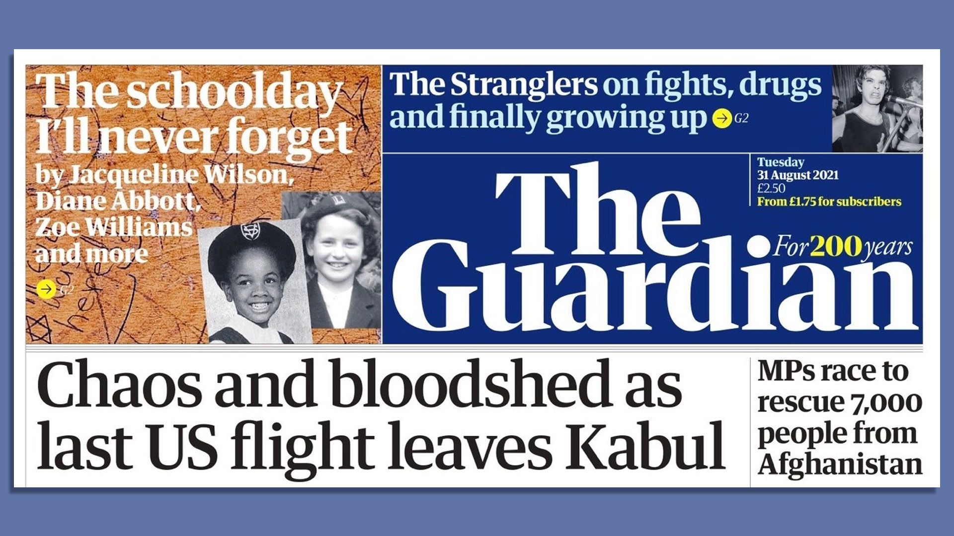 Guardian front page on Afghanistan withdrawal