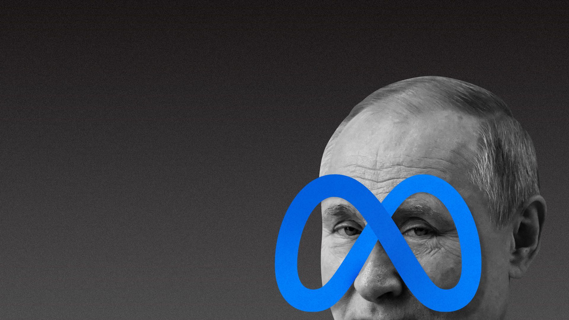 Photo illustration of Vladimir Putin wearing the Meta logo as a mask. 