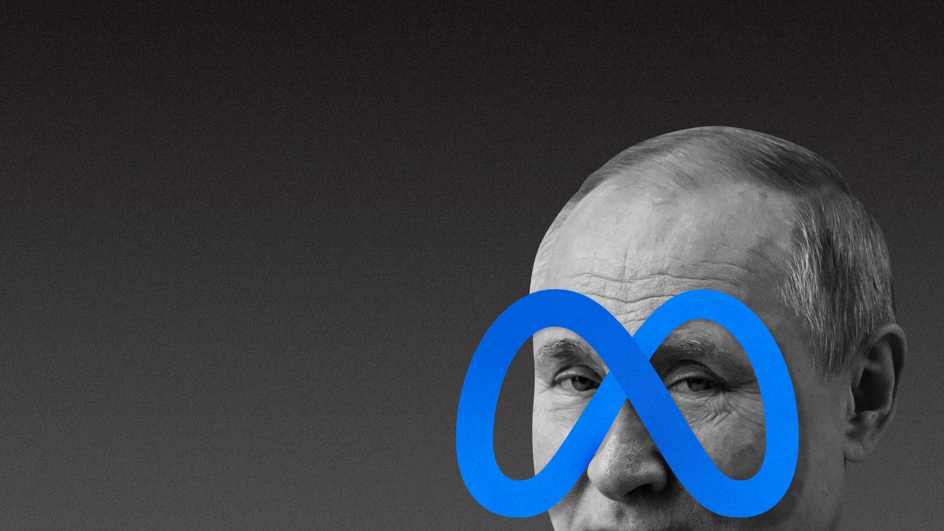 Photo illustration of Vladimir Putin wearing the Meta logo as a mask.