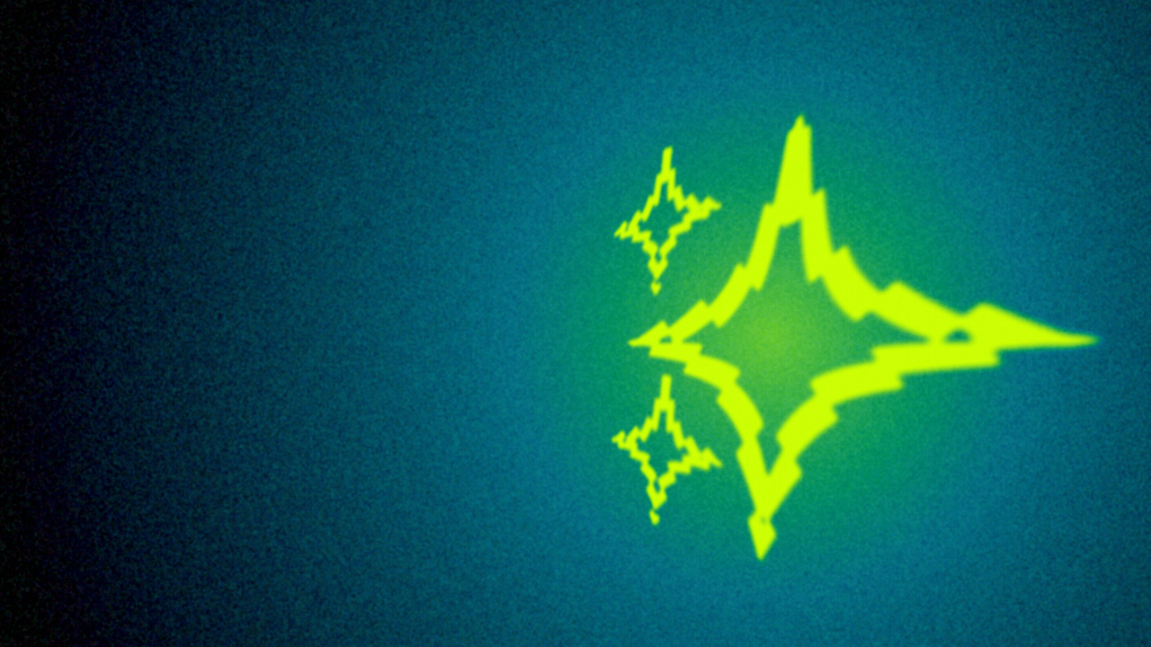 Animated illustration of a sparkle emoji made of lightning bolts.