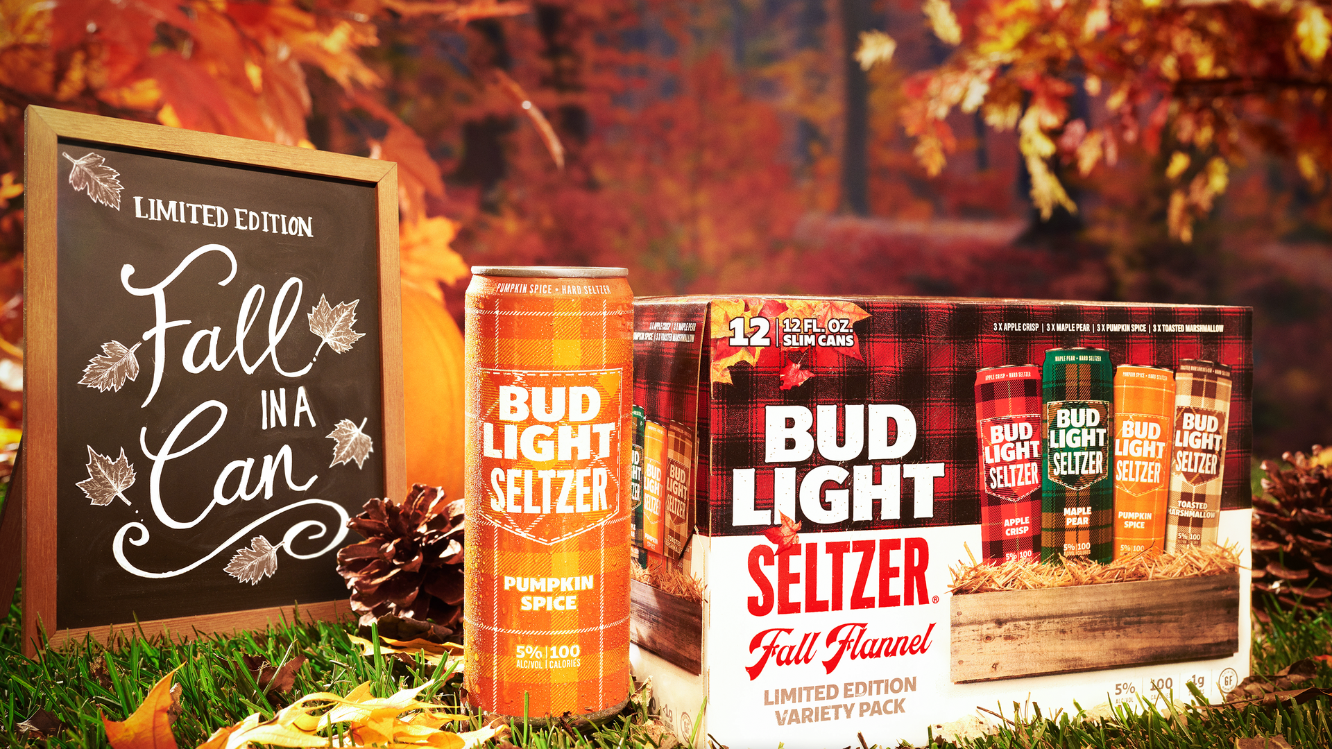 Promo photo of Bud Light Pumpkin Spice Seltzer along with the 
