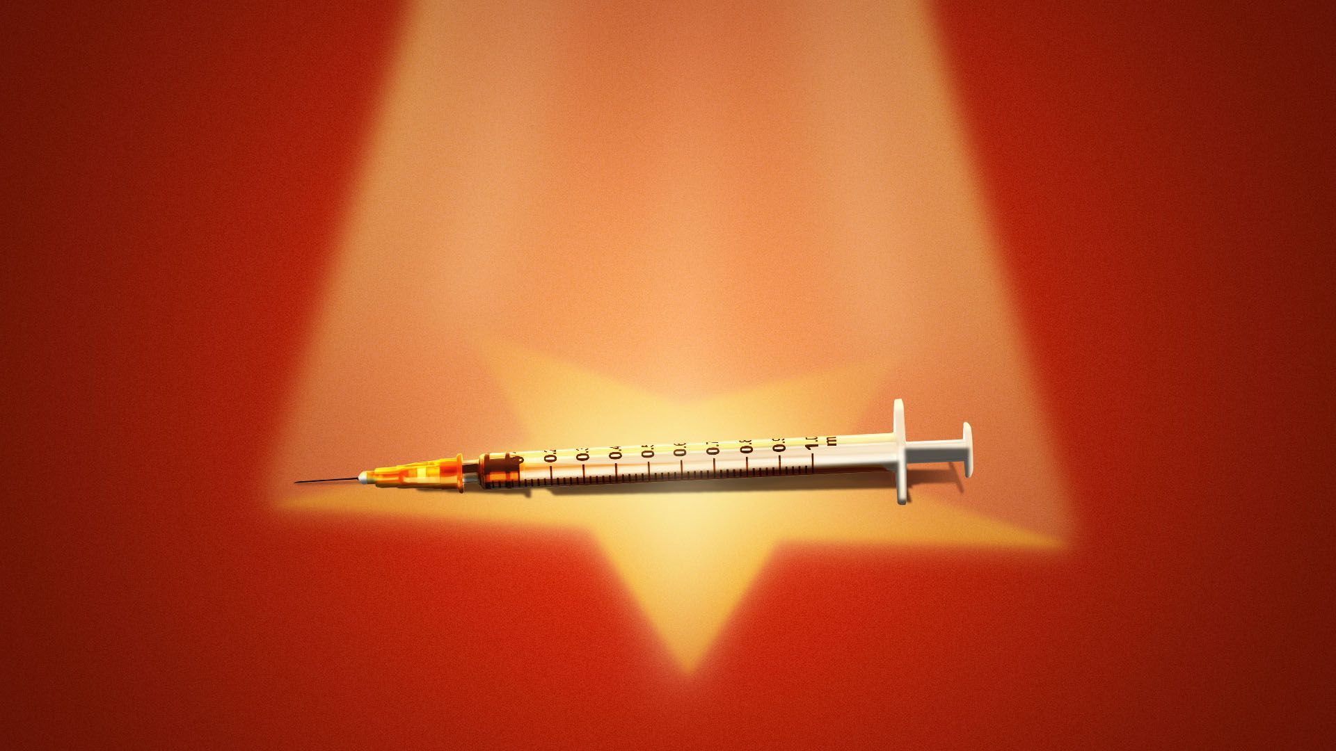 Illustration of a syringe under a star spotlight