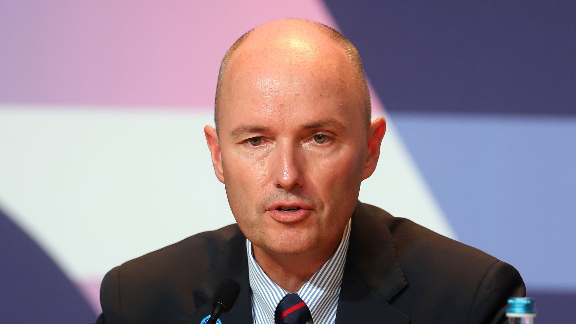 Spencer Cox, Governor of Utah, responds to questions during the 2034 SLC Press Conference ahead of the Paris 2024 Olympic Games on July 24, 2024 in Paris, France. (Photo by Michael Reaves/Getty Images)