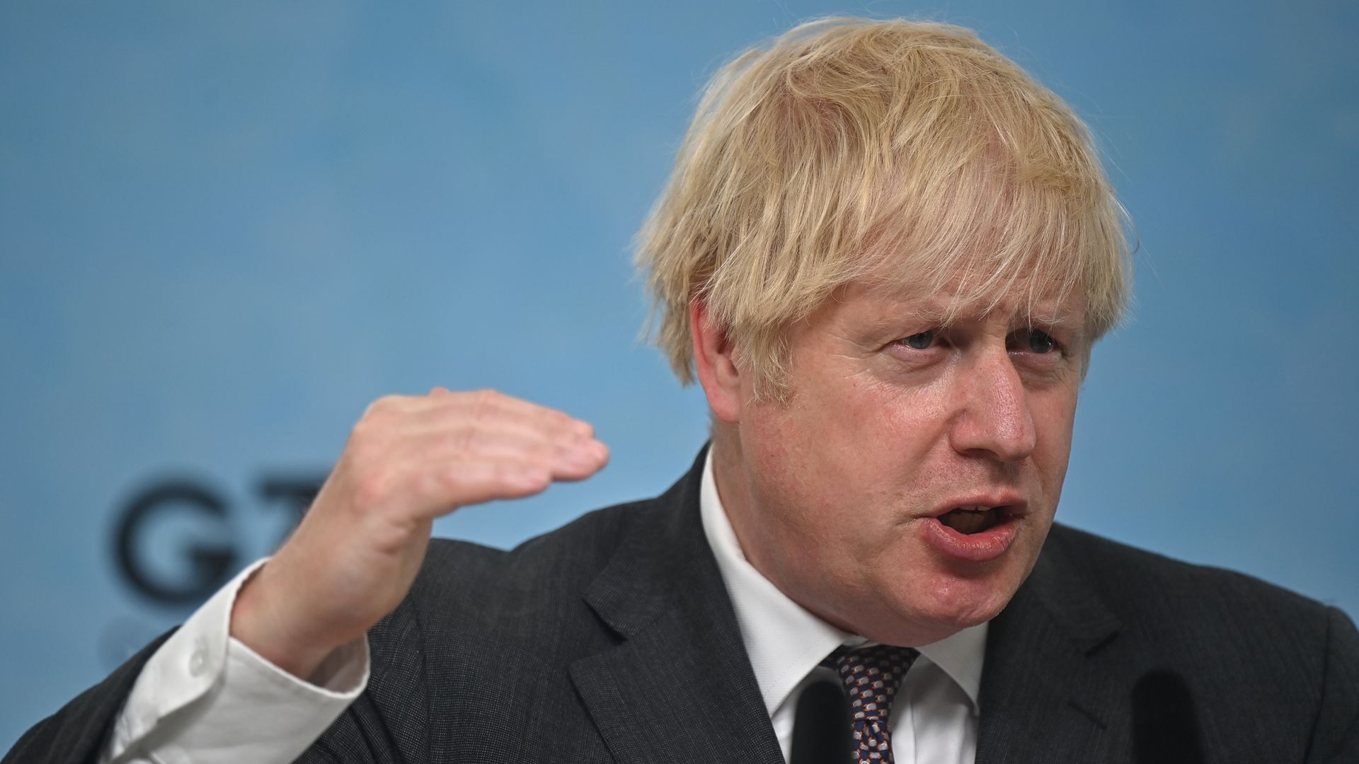 British Prime Minister Boris Johnson takes part in a press conference on the final day of the G7 summit.