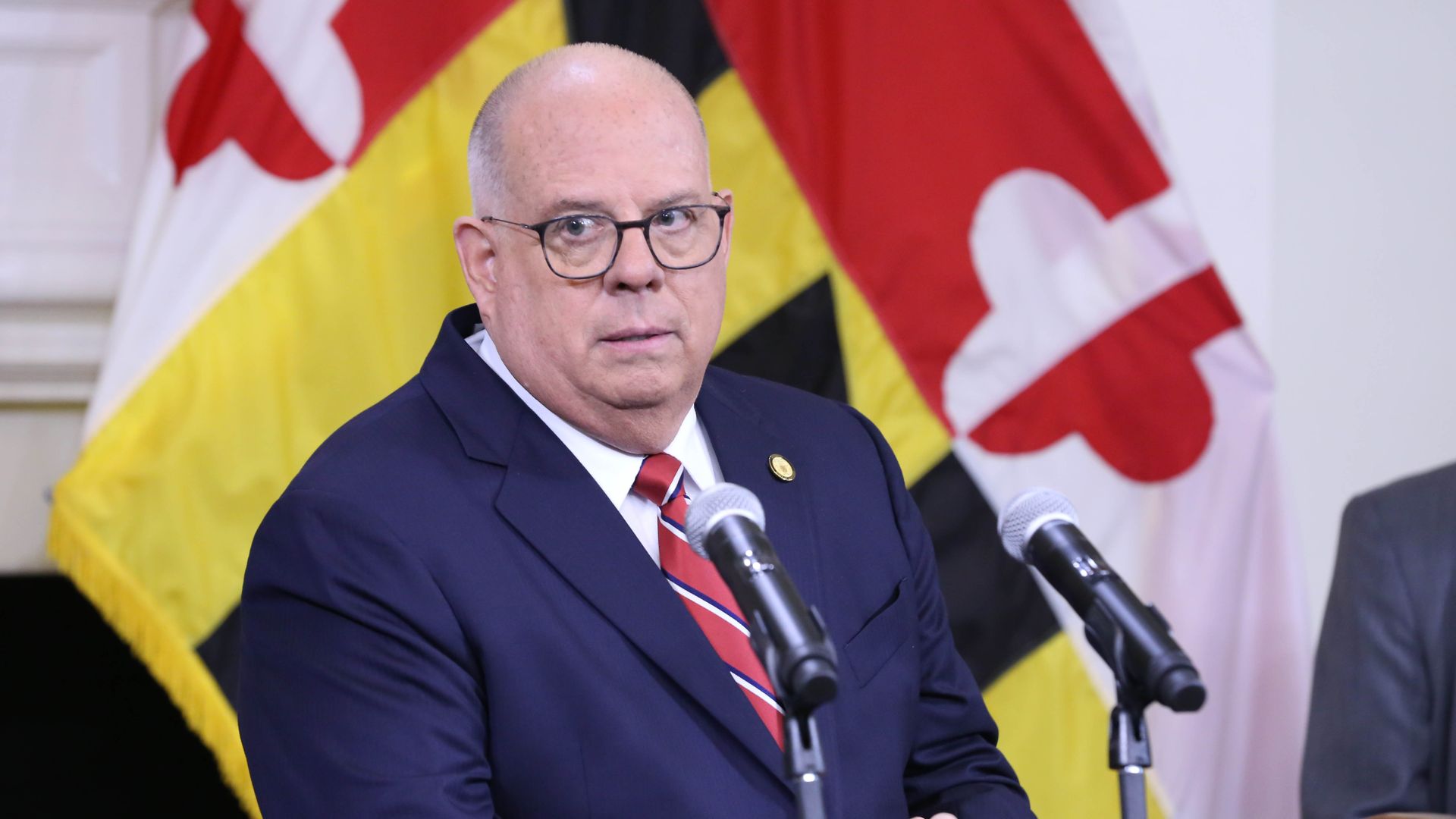  Governor Larry Hogan speaks at a press conference at Maryland State House on June 09, 2022 in Annapolis, Maryland. 