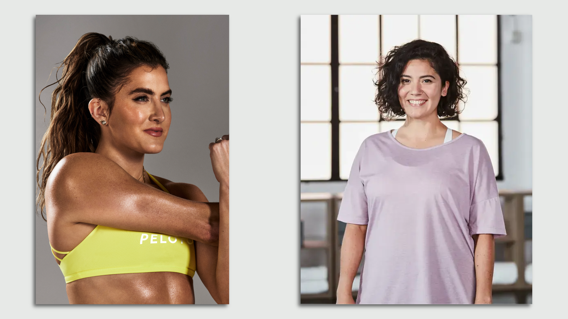 Two side by side photos show two women in exercise clothes