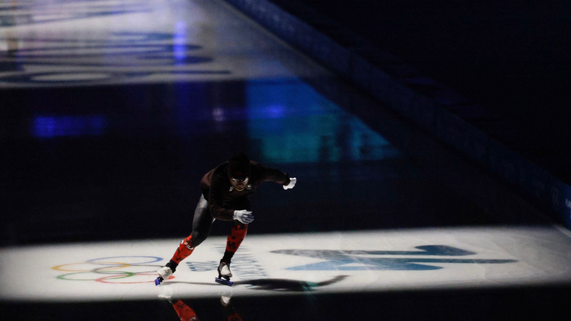 A Canadian speedskater warms up ahead of Wednesday's 1000-meter final.