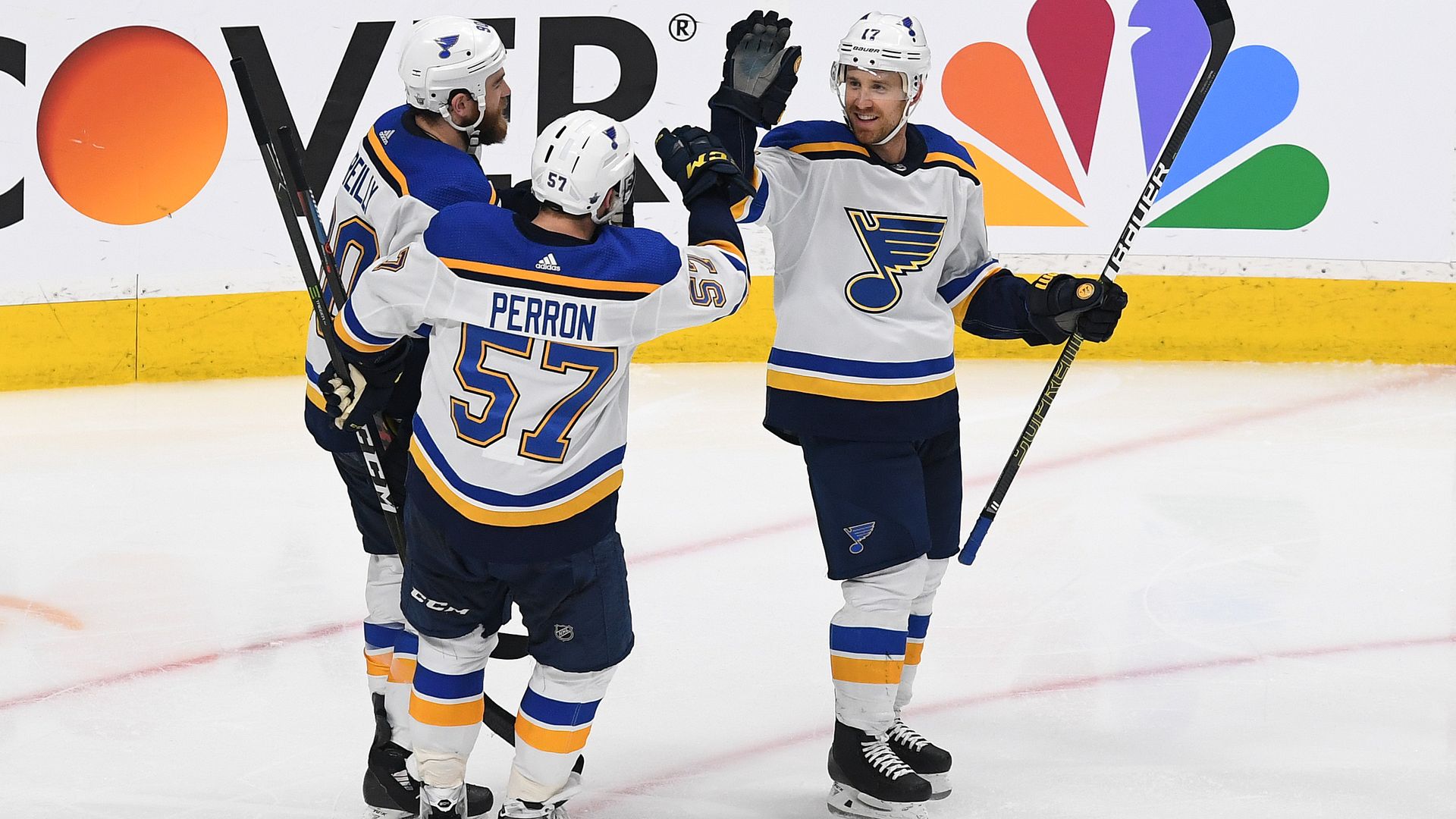 Blues players celebrate a goal