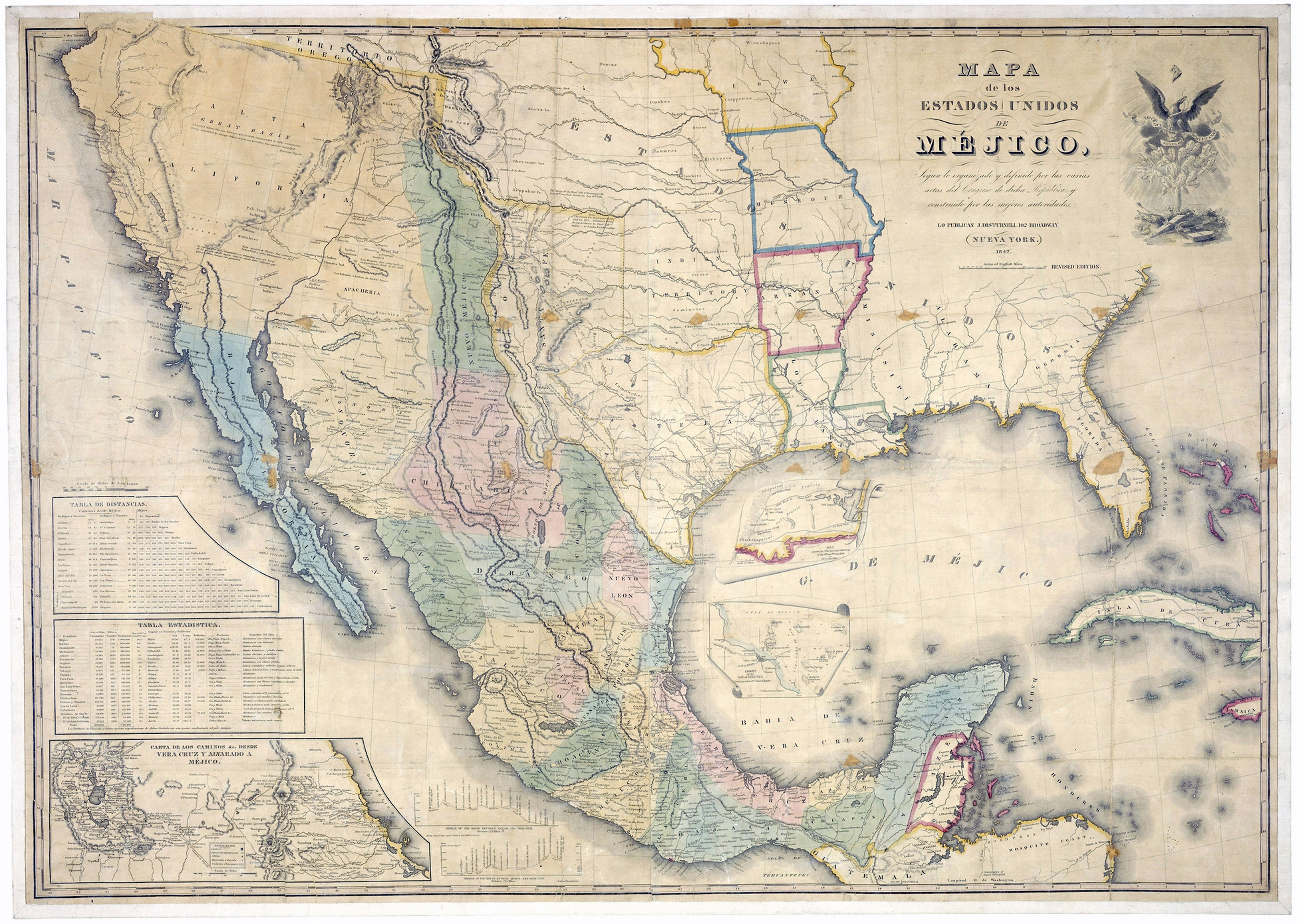 Map of the United States of Mexico, 1847 published by J Disturnall. This was appended to the Treaty of Guadalupe-Hidalgo.