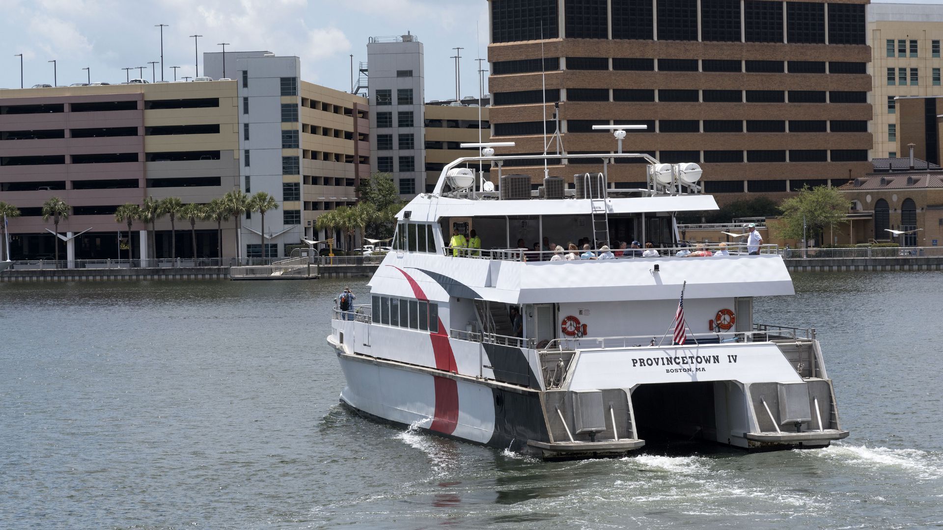 A stern view of the fast passenger ferry Provincetown IV outbound to St. Pete from downtown Tampa. Photo: Education Images/Universal Images Group via Getty Images
