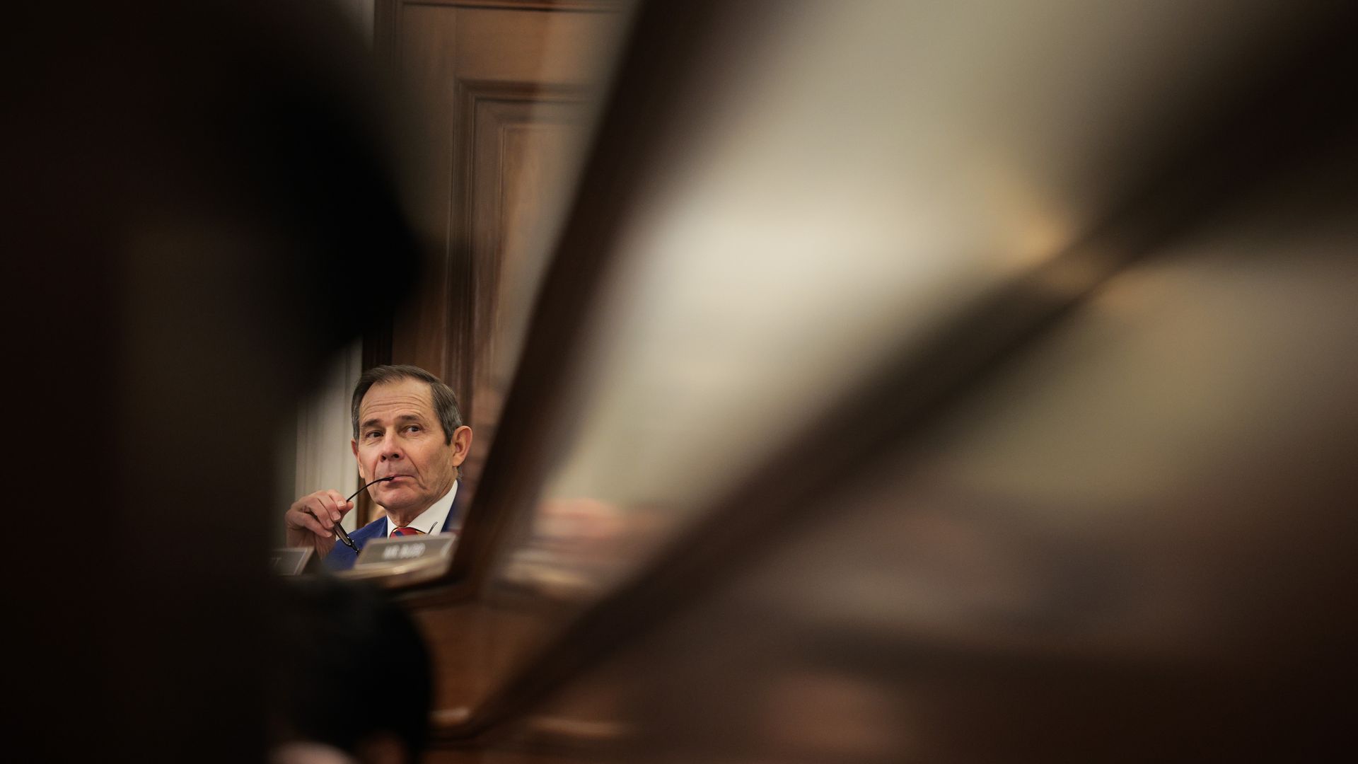 U.S. Sen. John Curtis (R-UT) listens during the hearing for Howard Lutnick, U.S. President Donald Trump's nominee for Commerce Secretary, during his Senate Committee on Commerce, Science, and Transportation confirmation hearing in the Russell Senate Office Building in January 2025 in Washington, DC