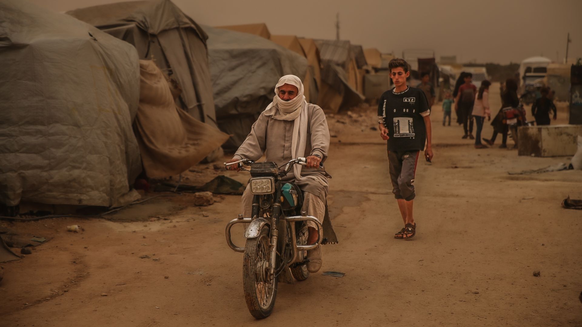 The sandstorm is negatively affected life at Sukkari Refugee Camp in Idlib, Syria on June 2, 2022.