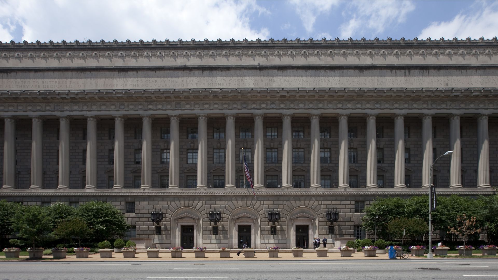 The exterior of the U.S. Department of Commerce.
