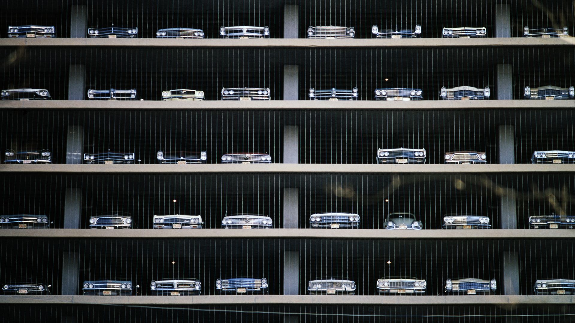 Side view of a parking garage in Chicago from October 1967.
