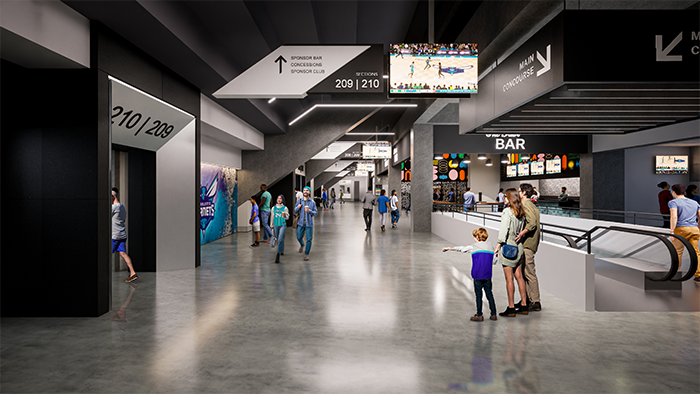 Uptown concourse. Rendering: Courtesy of Hornets Sports & Entertainment 