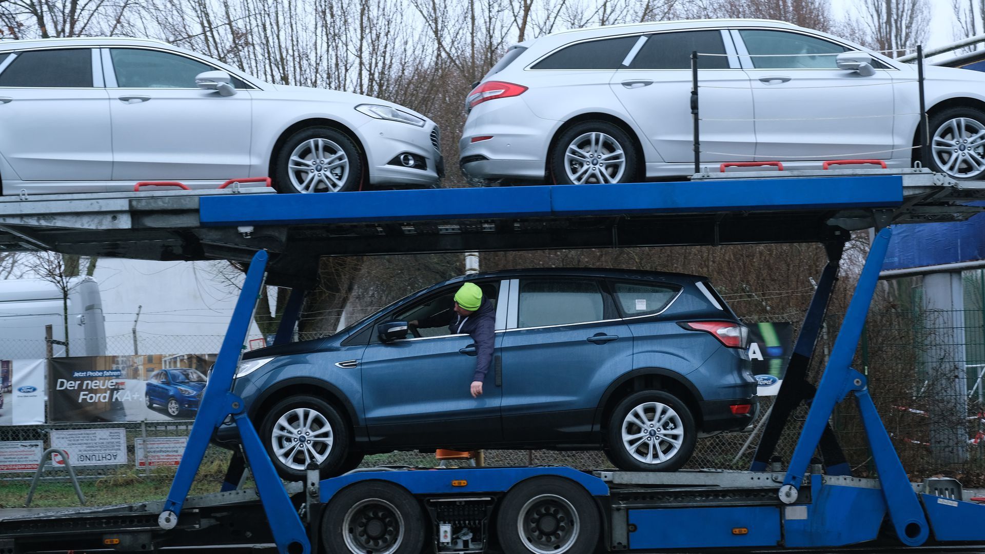 Automobiles on a transport truck