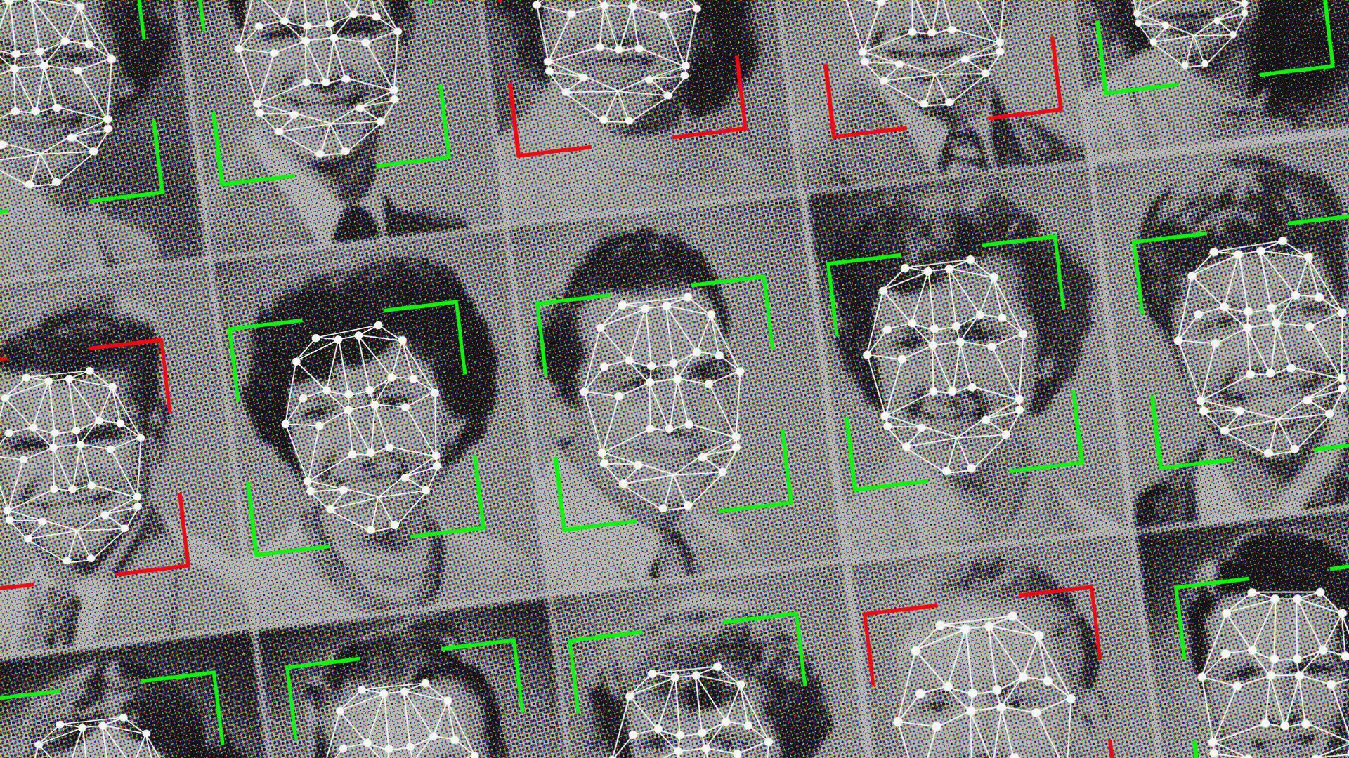 An illustration of facial recognition technology in action