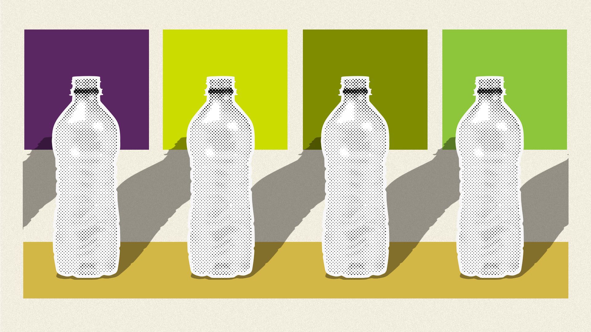 Illustration of a line of plastic bottles 