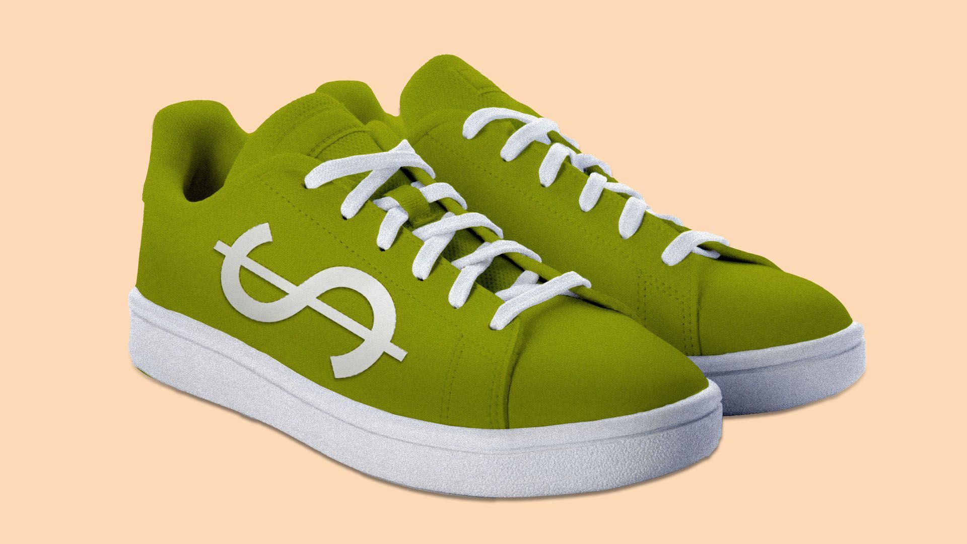 Illustration of a pair of sneakers with a dollar sign insignia 