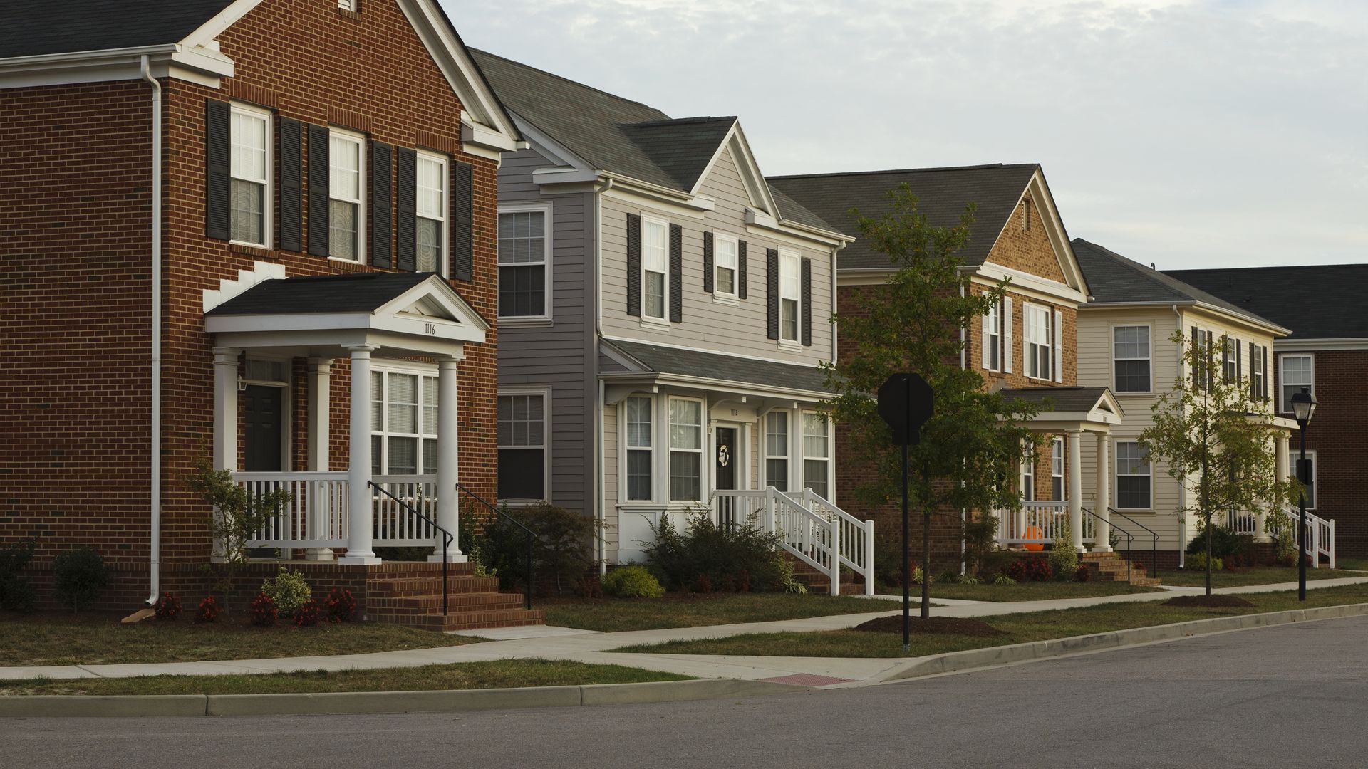 A row of houses on a street