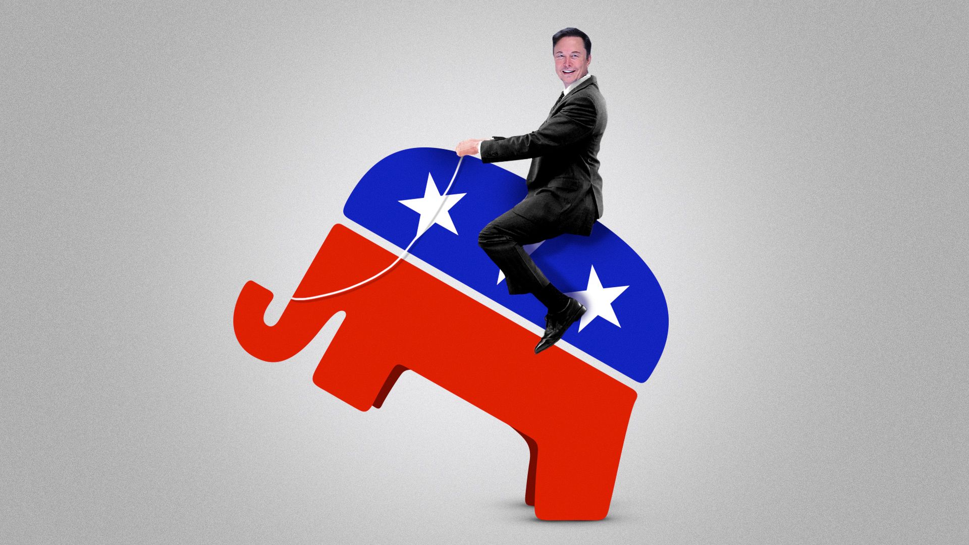 Photo illustration of Elon Musk riding a bucking GOP elephant.