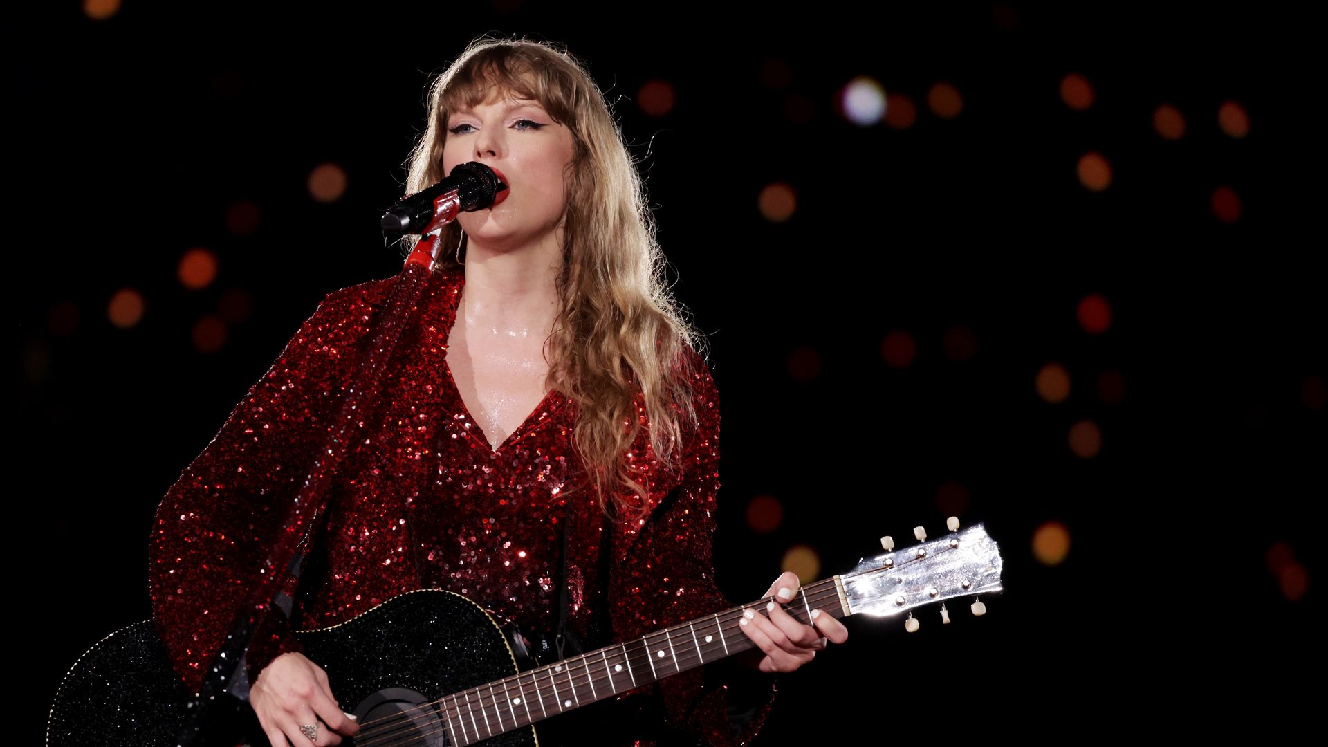 Taylor Swift performs during "Taylor Swift | The Eras Tour" at the National Stadium on March 02, 2024 in Singapore
