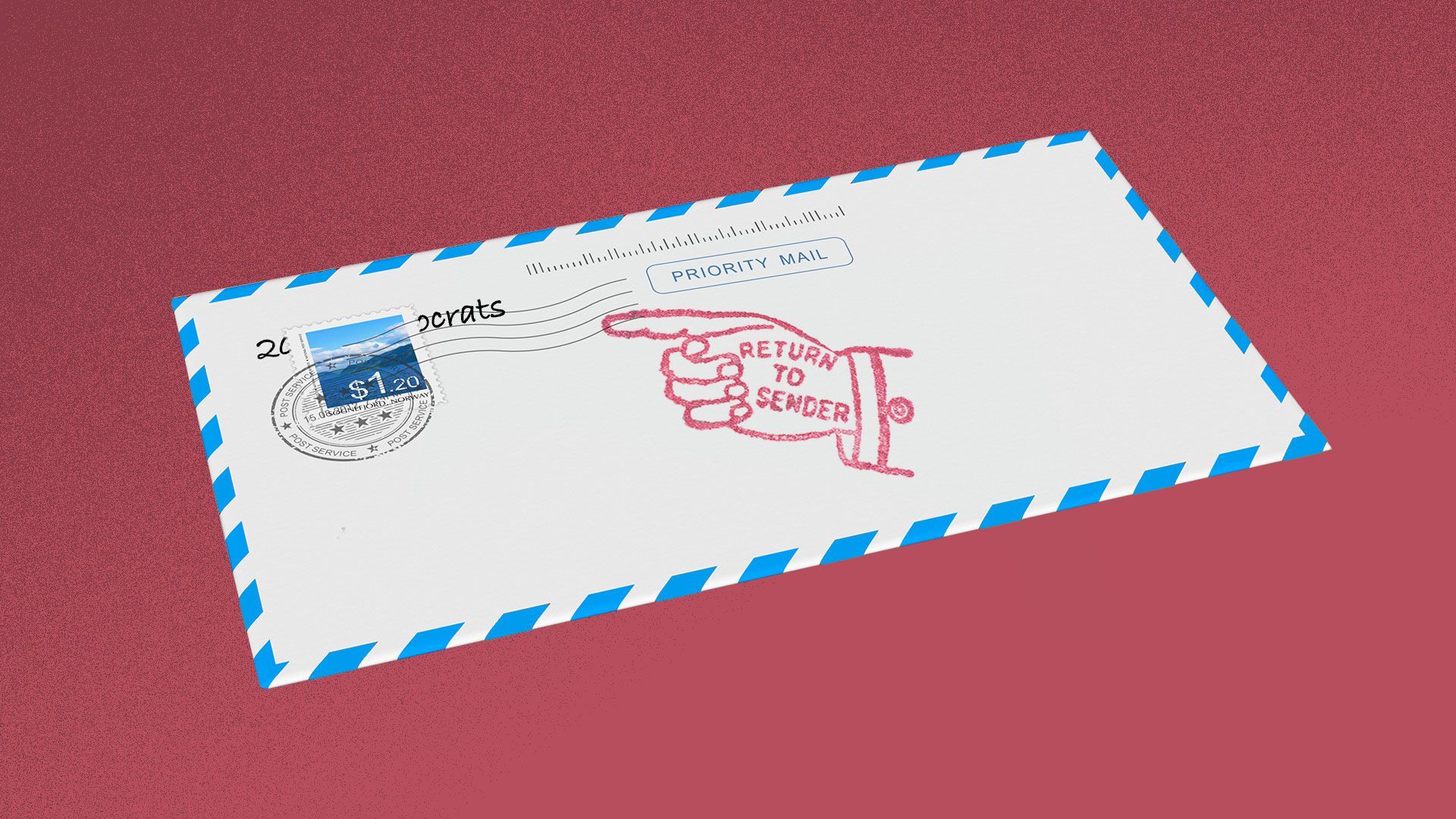 Illustration of an envelope with a return to sender stamp across the front