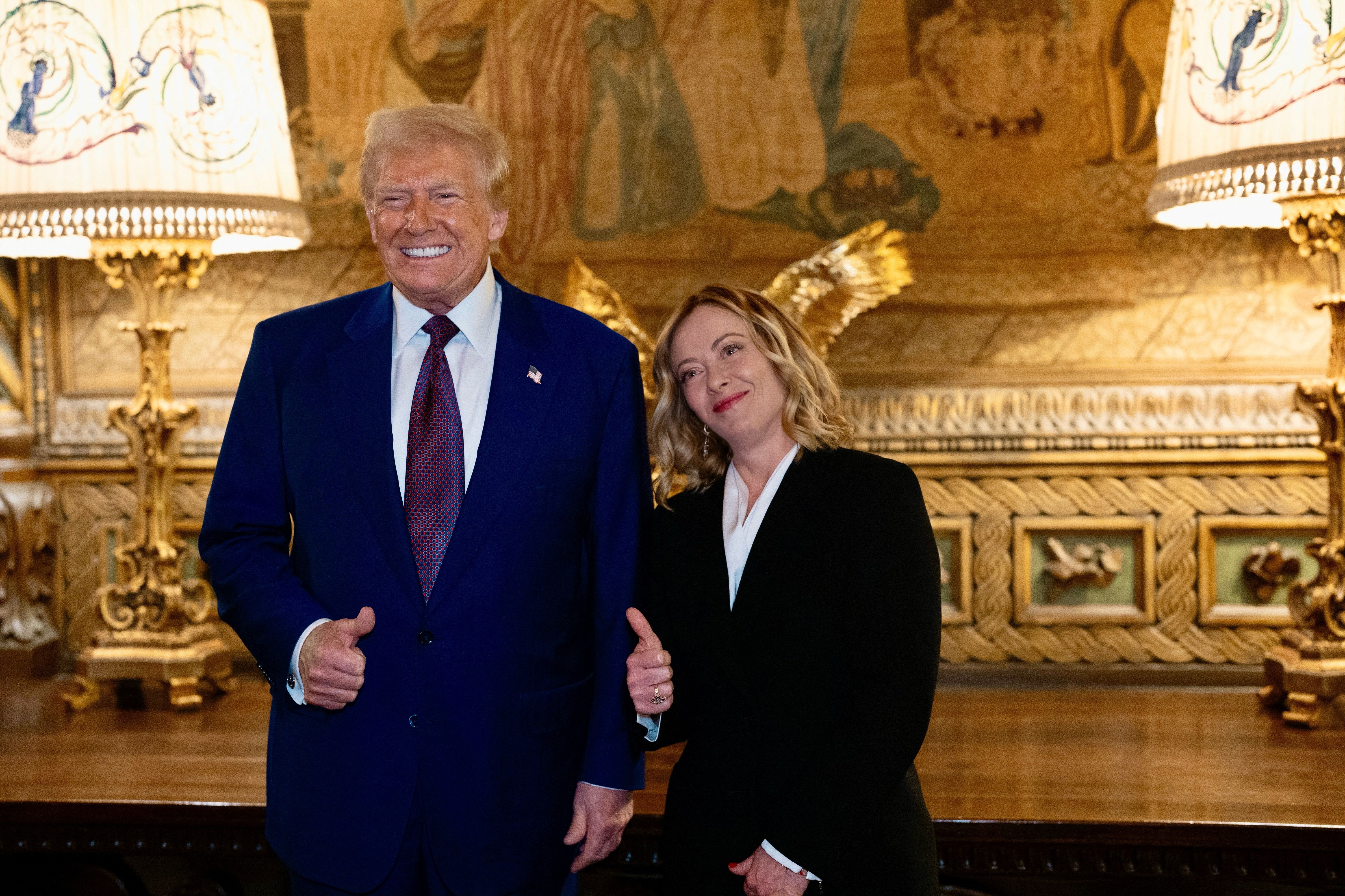 President-elect Trump hosts Italian Prime Minister Giorgia Meloni during a surprise visit to Mar-a-Lago last night. Photo: Italian government via Reuters 