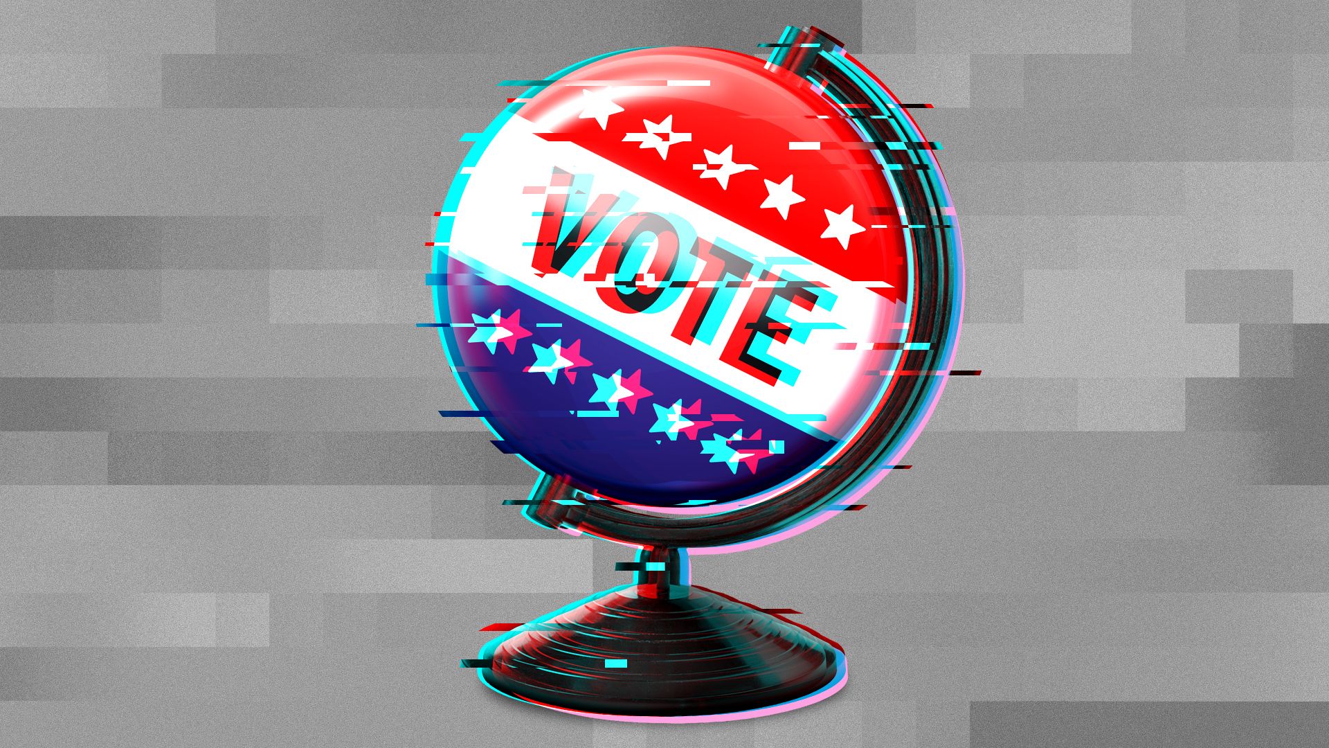 Illustration of a scrambled globe with a vote pin in place of the earth