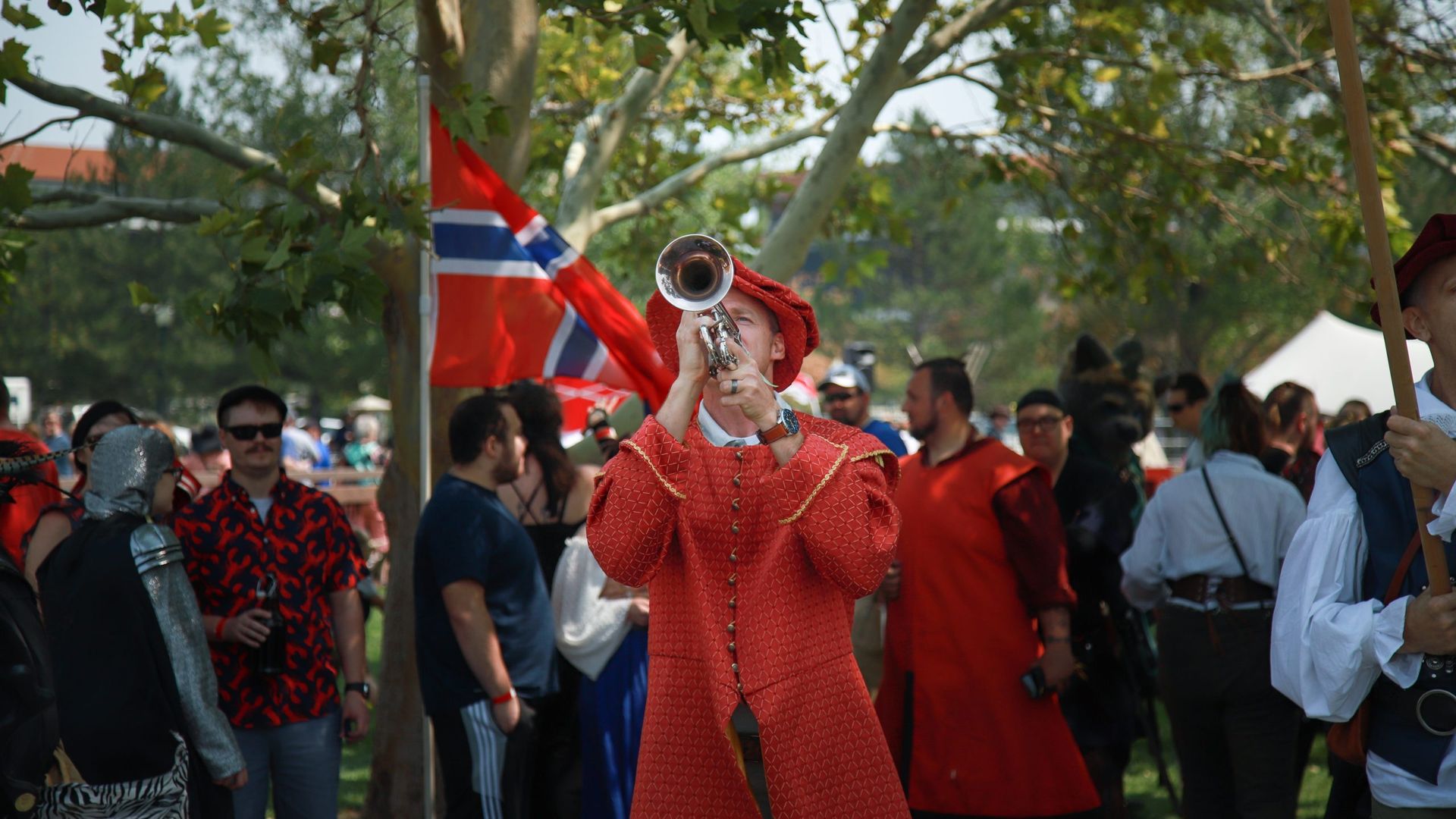 A herald sounds his trumpet at the Utah Renaissance Faire. Photo courtesy of the Utah Renaissance Faire.