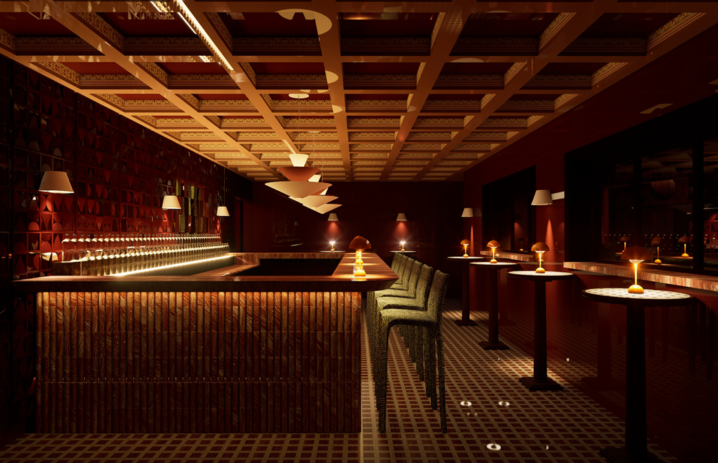 A rendering of a bar.