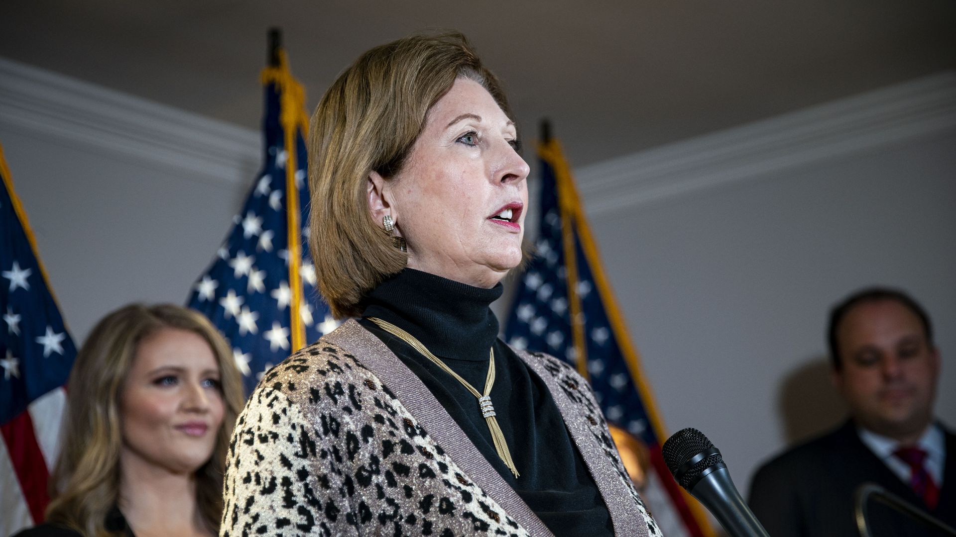Sidney Powell, lawyer to U.S. President Donald Trump, speaks during a news conference at the Republican National Committee headquarters in Washington, D.C., U.S., on Thursday, Nov. 19, 2020