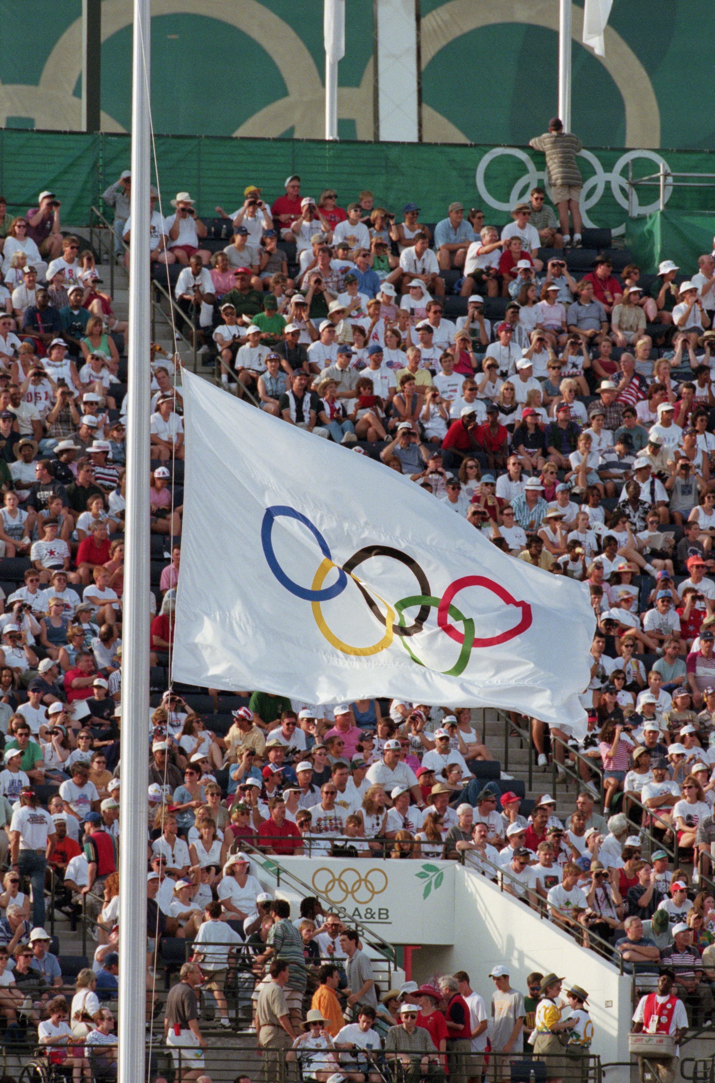 Olympic flag at half mast