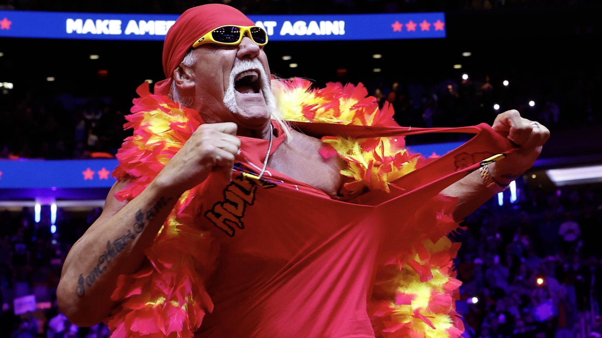 Hulk Hogan during a campaign rally for U.S. President Donald Trump at Madison Square Garden on October 27, 2024 in New York City.