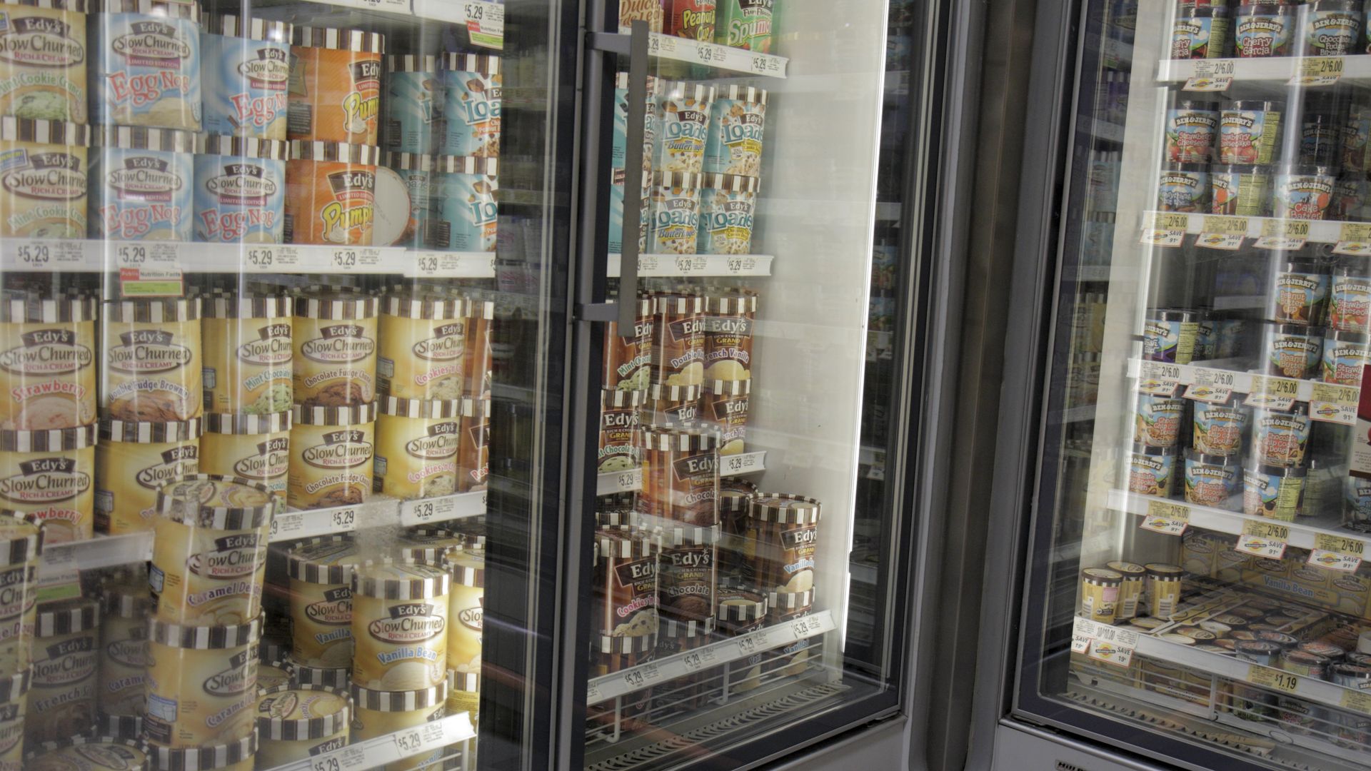 Tubs of ice cream for sale in a Publix Grocery Store.