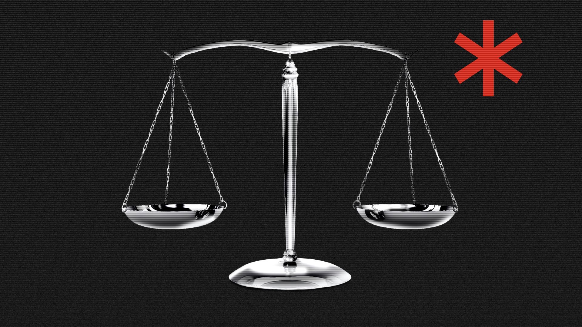 Illustration of an asterisk and the scales of justice.
