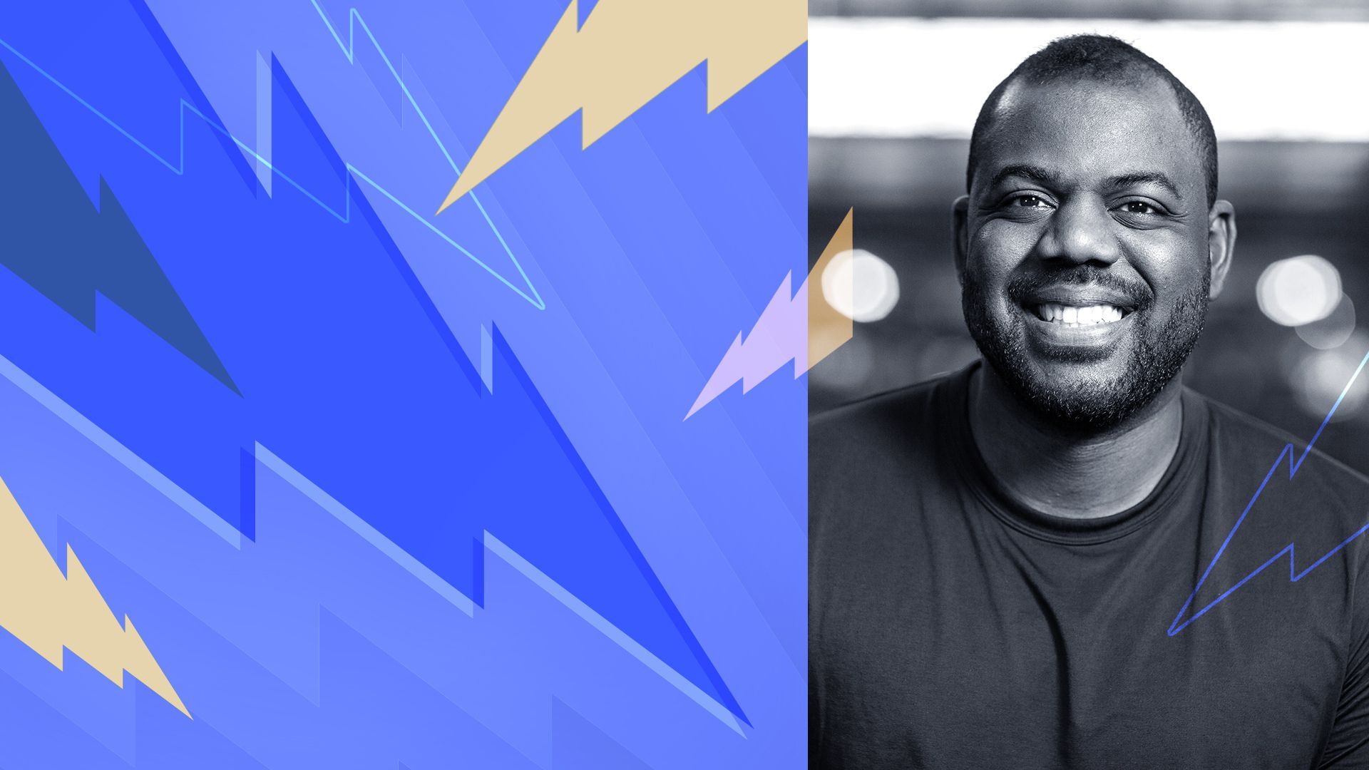 Photo illustration of Donnel Baird surrounded by electricity bolts.