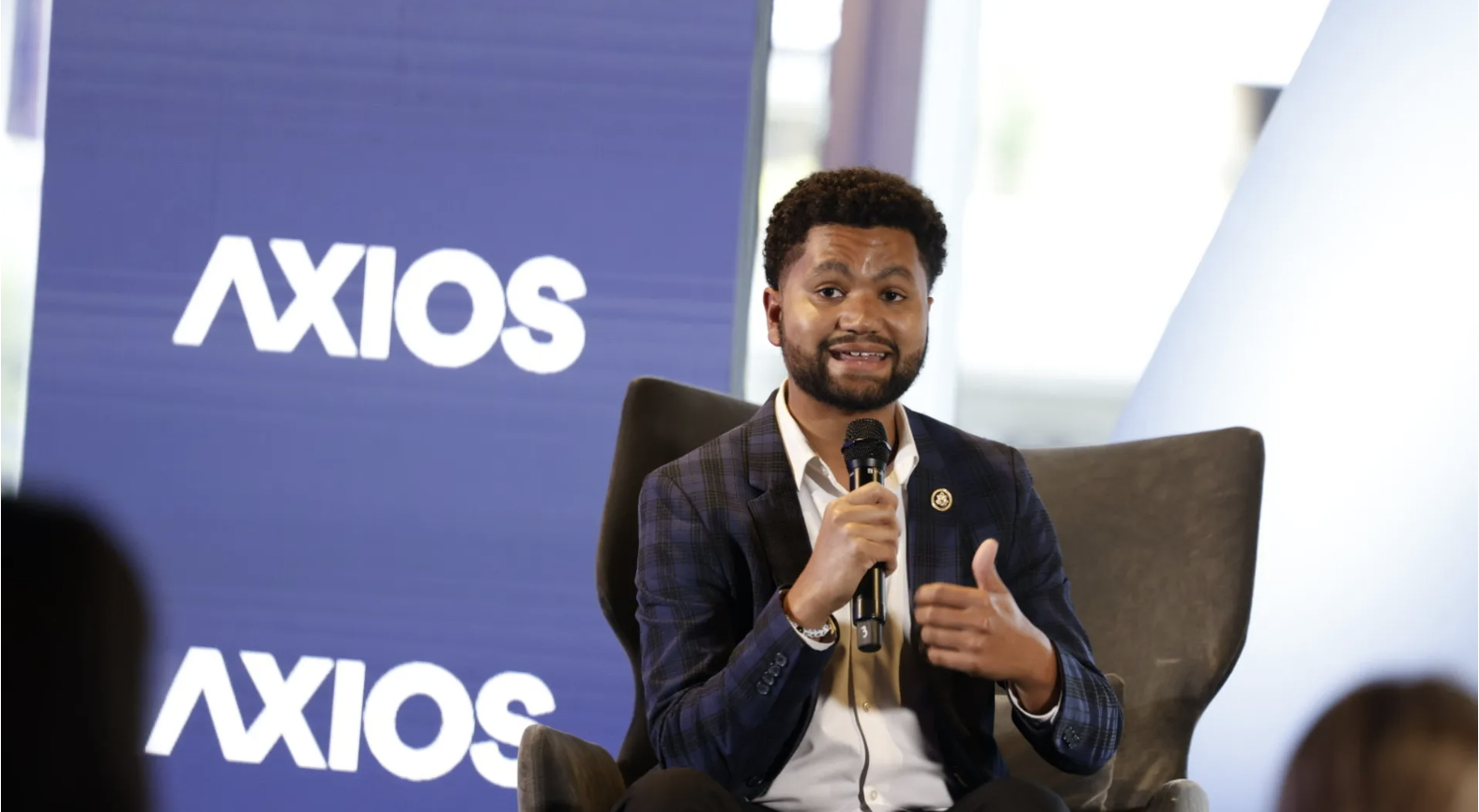 Rep. Maxwell Alejandro Frost at Axios' reception at the Democratic National Convention in Chicago on Aug. 19. 