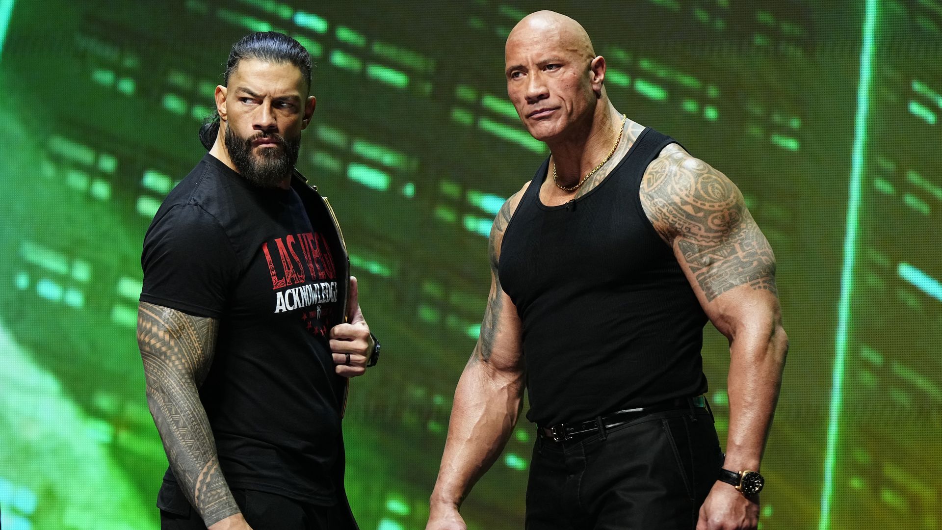 WWE's Roman Reigns and Dwayne "The Rock" Johnson. 