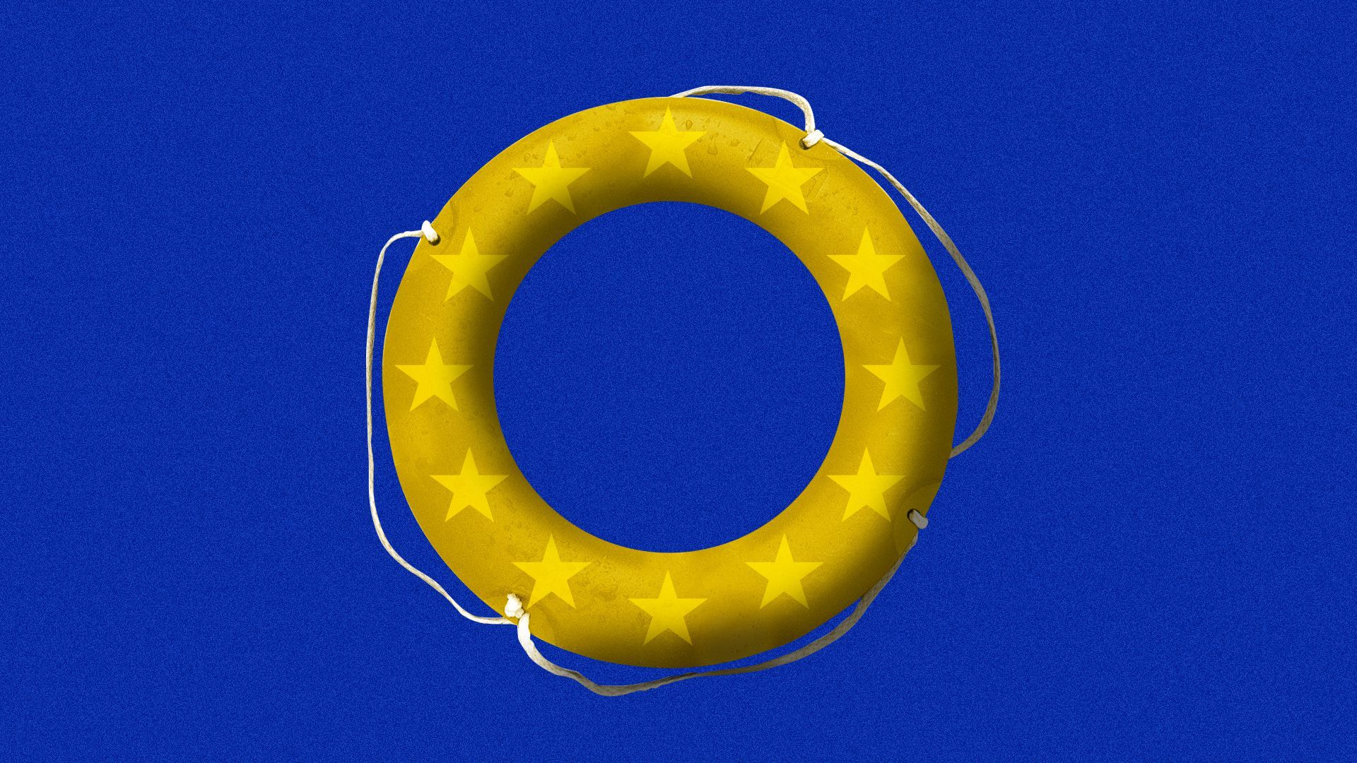 Illustration of a life preserver integrated with the stars on the EU flag.