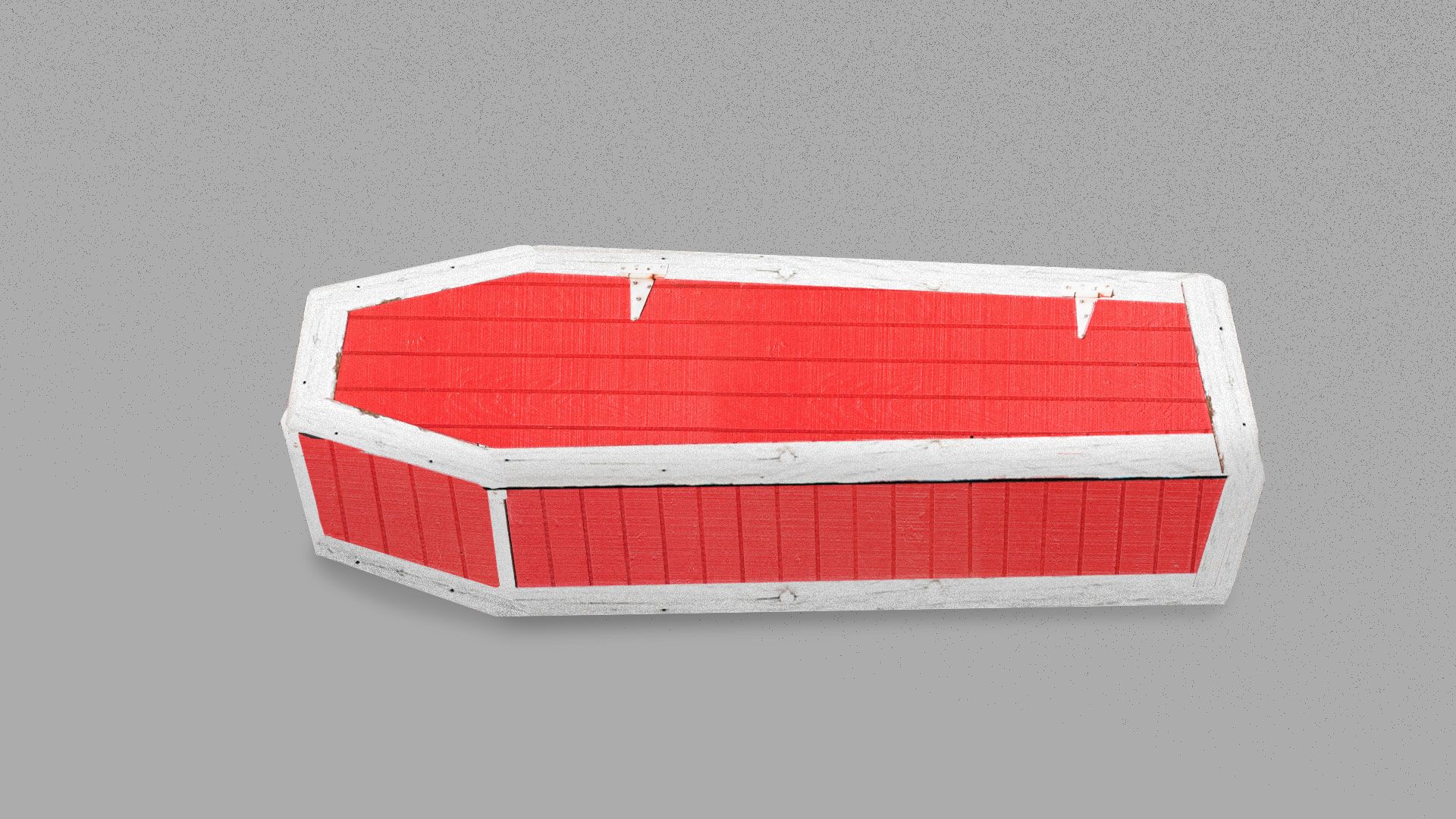 Illustration of a wooden coffin made from barn materials. 